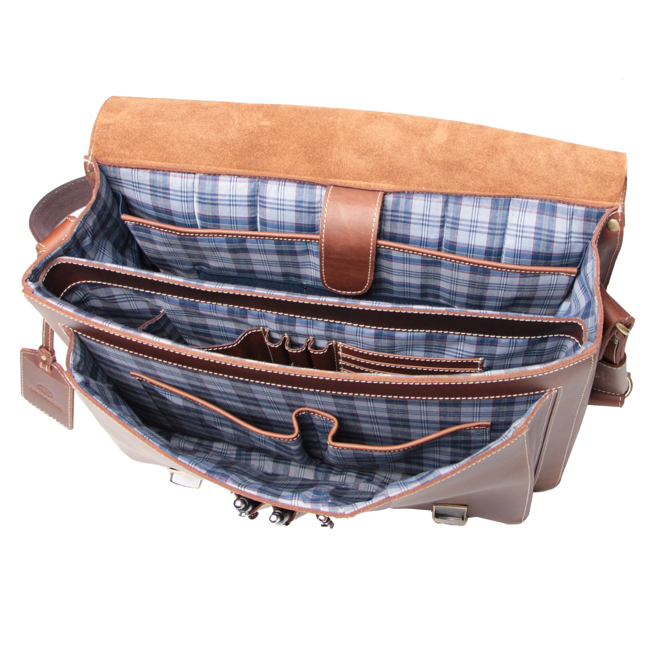 ALMADIH Leder Messenger *WILL* handgefertigt aus robustem Premium Rindsleder braun Vintage Sattlerqualität - Umhängetasche Laptoptasche Notebook Businesstasche Lehrertasche Unitasche Schultertasche