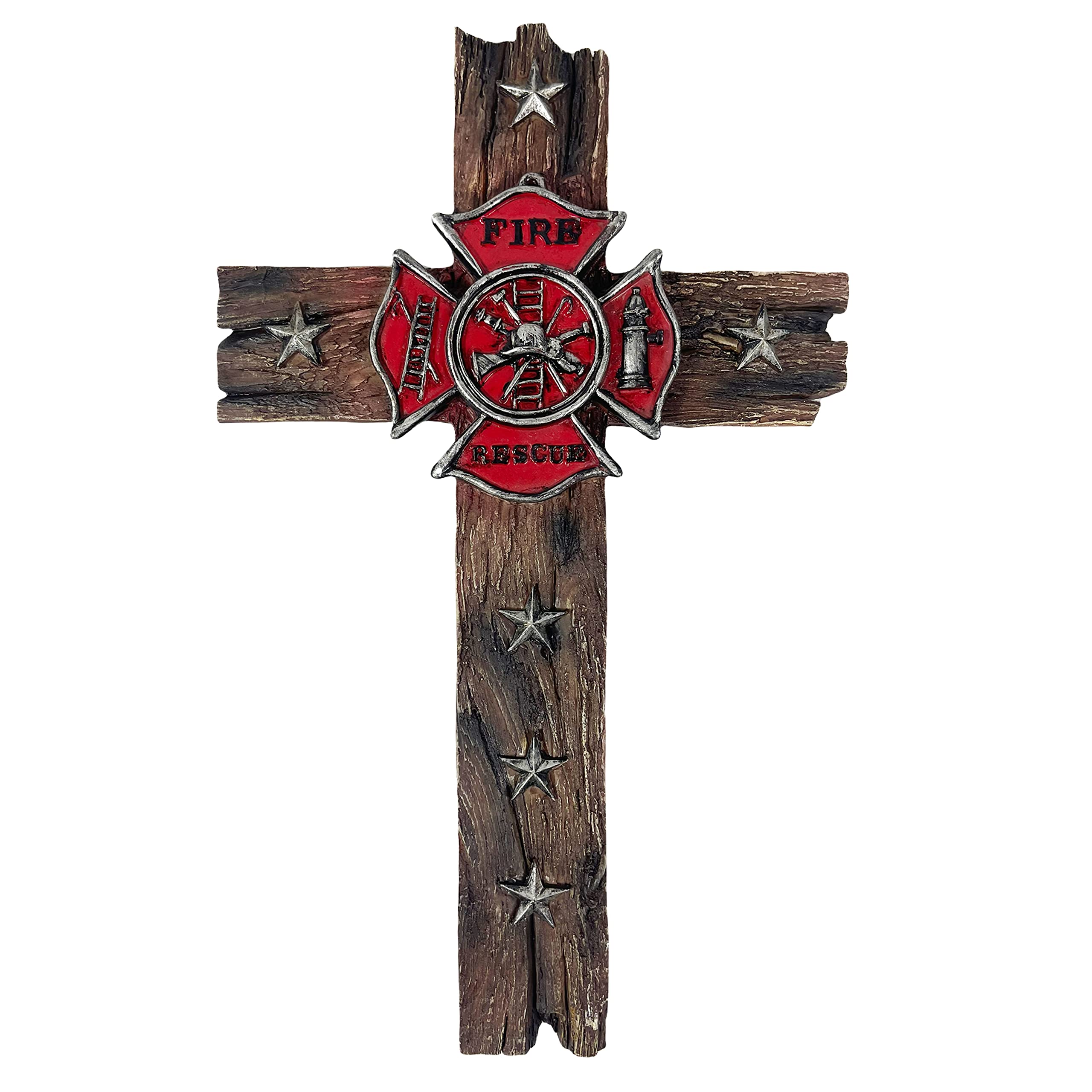 Urbalabs Western 12 Inch Wall Cross Fireman Fire Fighter Ladder Hydrant Rescue Distressed Silver Star Wall Hanging Cross Country Wall Decor Room Decoration Office Church Home