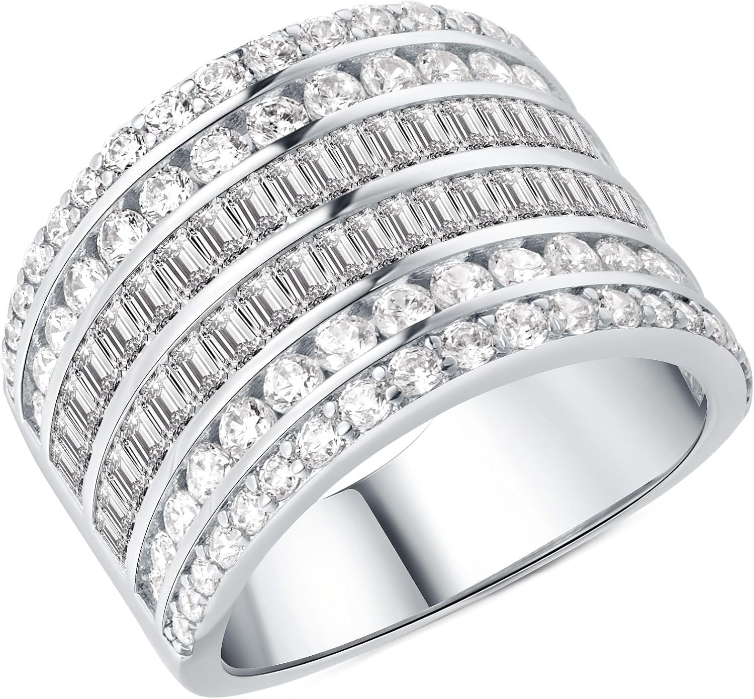 Wide Wedding Bands for Women Cubic Zirconia Engagement Bridal Eternity Stackable Rings White Gold Size