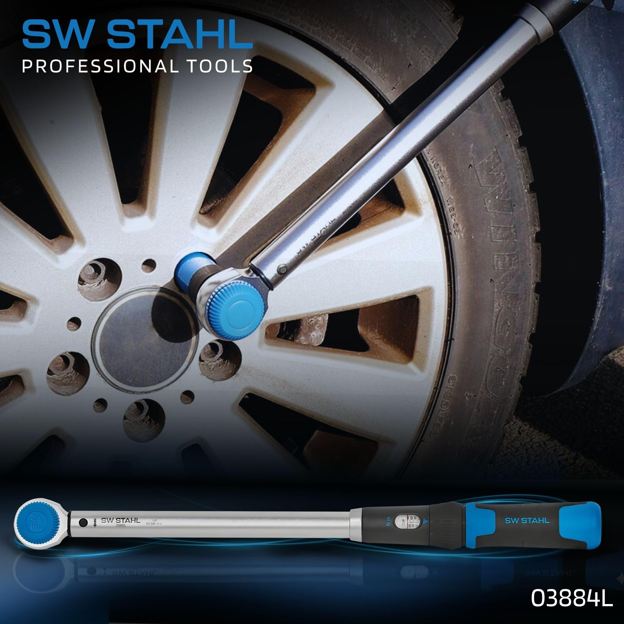 SW-Stahl 03884L Llave Dinamométrica de 1/2", Carraca de 40-200 Nm | Herramienta de acero al cromo vanadio con 48 dientes para cambio de neumáticos y montaje preciso de tornillos de rueda
