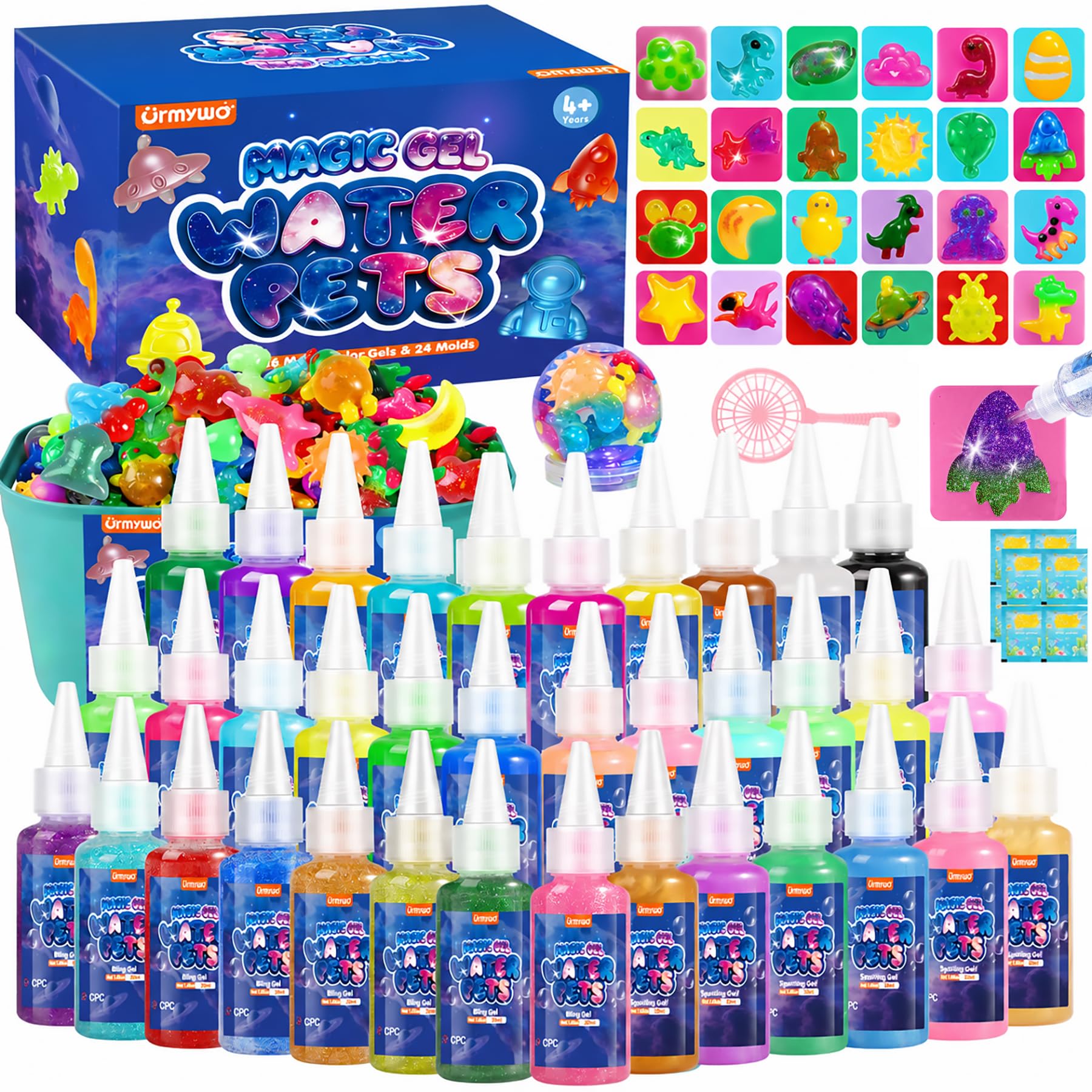 URMYWO Magic Water Elf Toy Kit, 36 Gels & 24 Molds, Squishy Maker for Kids