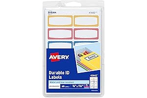 Avery Durable Labels for Kids' Gear: 180 Waterproof, Write-on Labels in Assorted Colors