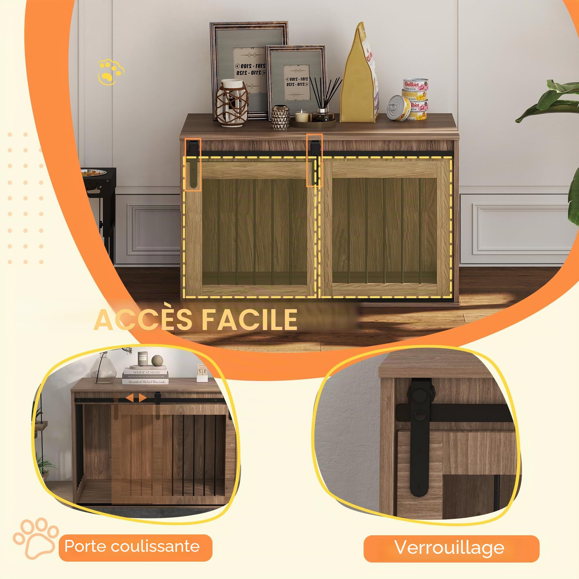 PawHut Caisse Chien Meuble pour Grand Chien 39" x 23" x 24" Noyer Brun