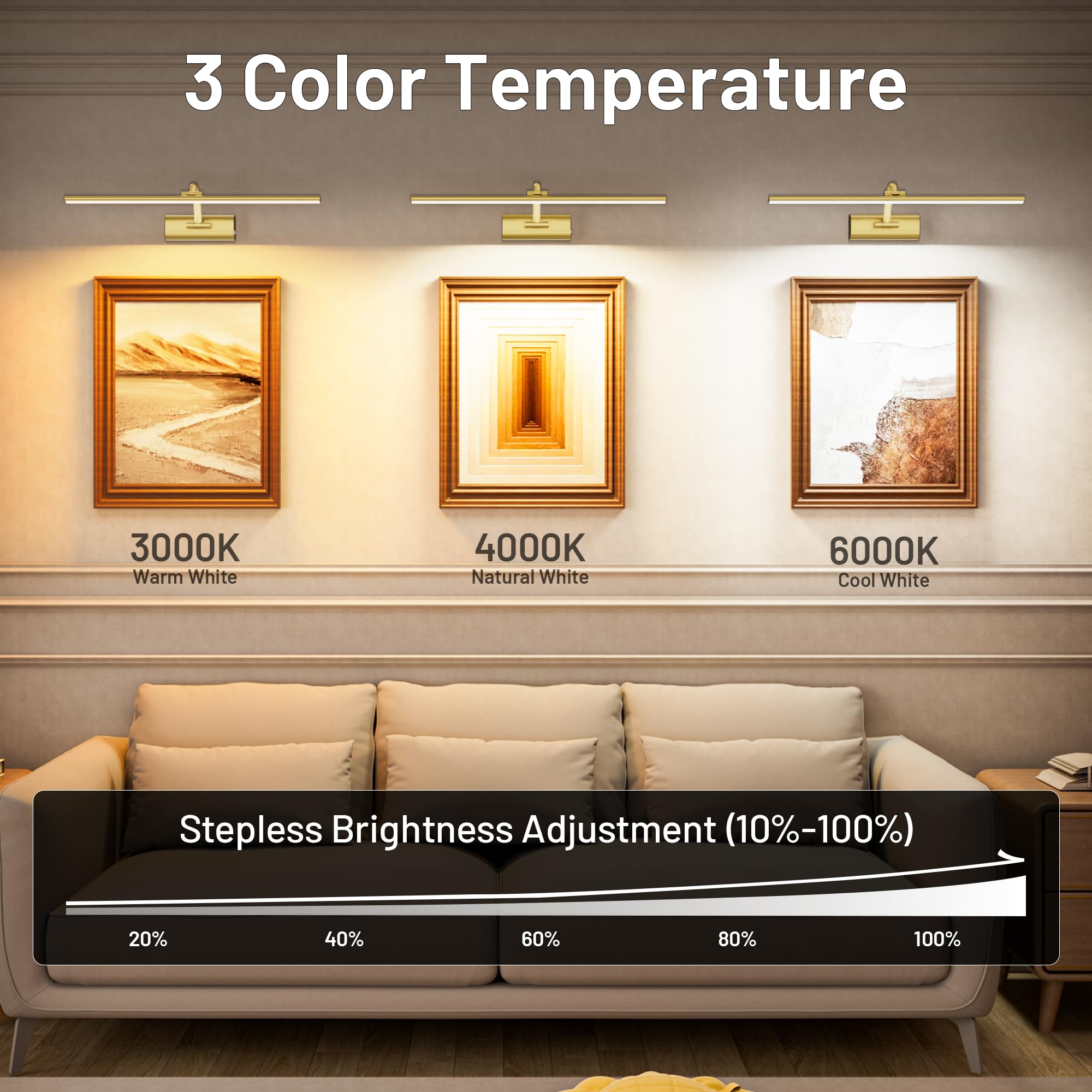 AIFEI Luce per quadri, 61 cm, funzionamento a batteria, Glod