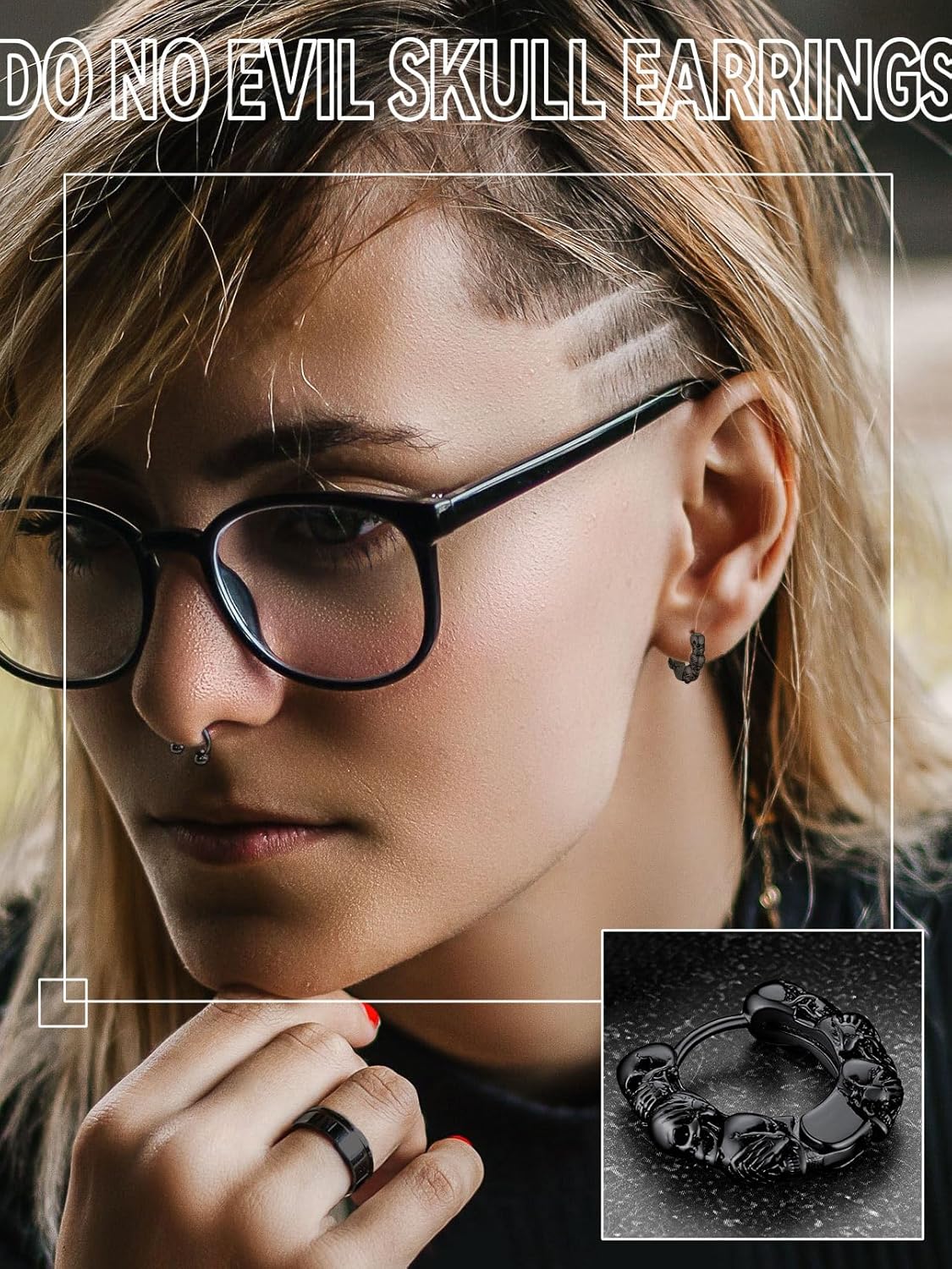 FaithHeart Skull Hoop Earrings for Men Silver/Black/Gold Stainless Steel Gothic Huggie Hoops Earring Lightweight Hypoallergenic Punk Cool Rapper Hip-hop Ear Jewelry Gifts - Image 5