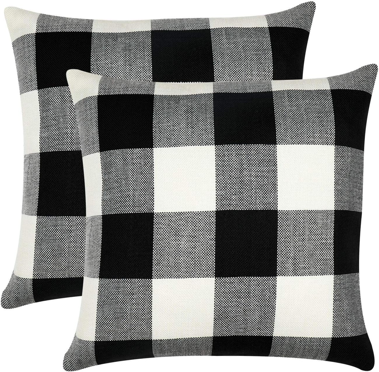 GenericABCDEFG kidsnado GirlyGirl Boutique Farmhouse Decorative Buffalo Check Plaid Pillow Covers Black and White Classic Linen Throw Pillow Covers for Couch, Bed, Sofa?Pack of 2?20 x 20 Inch?