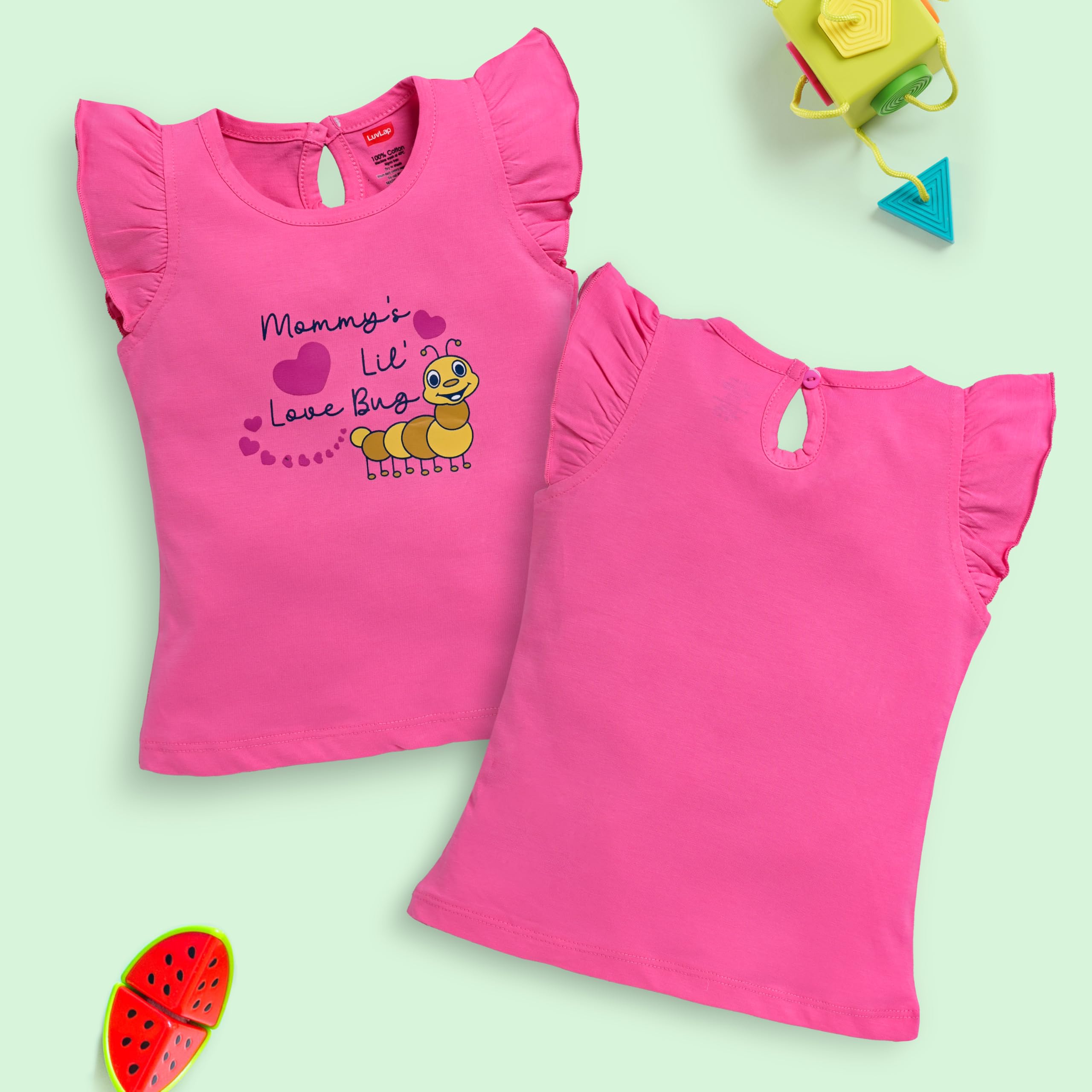 LuvLap Baby Girls Pack of 5 Half Sleeve Top 100% Cotton, M (3 to 6 Months) 1
