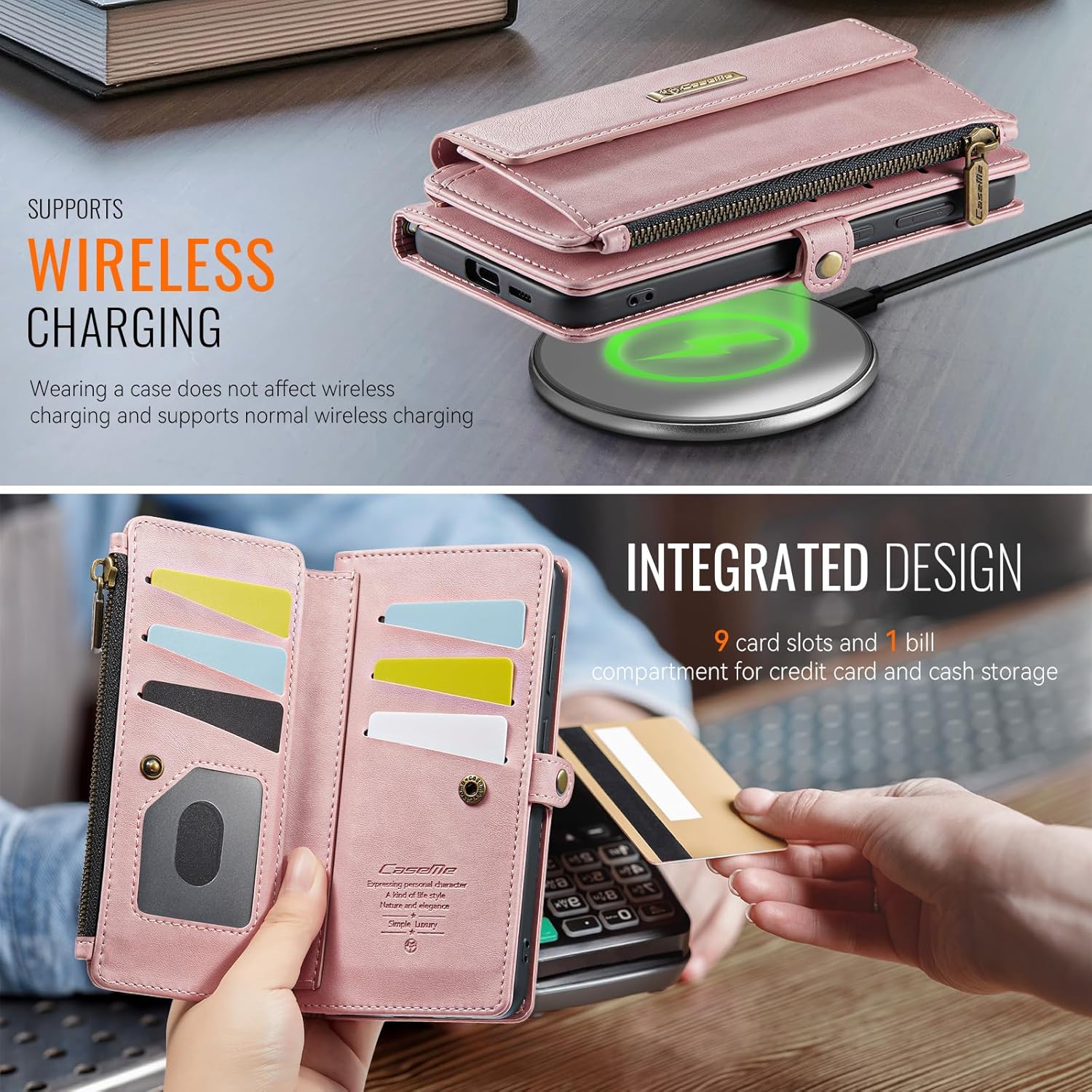 Wallet Case Compatible with Samsung Galaxy S25 Plus with RFID Blocking Card Holder Wrist Strap Shoulder Strap, PU Leather Magnetic Snap Zipper Flip Phone Case Fit for Galaxy S25 Plus (Pink)