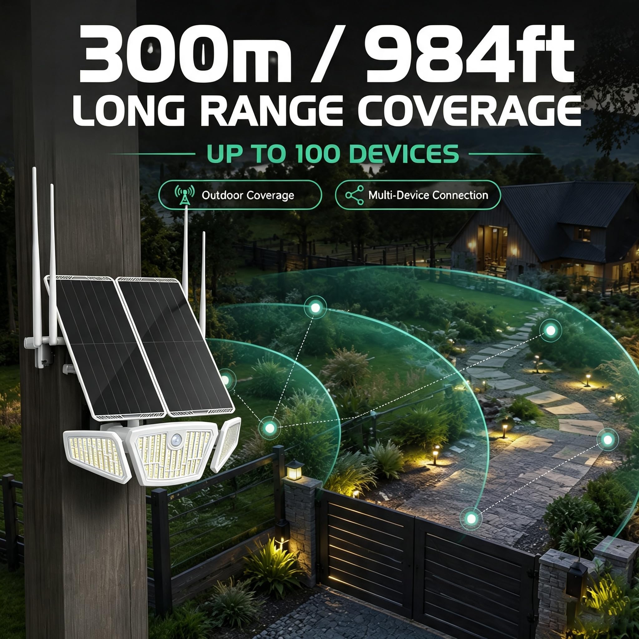Solar Powered WiFi Extender 1200Mbps 30W Dual Band Outdoor | Batteria grande da 111 Wh,300 m di lunga portata,Supporta 100 dispositivi,2.4G/5.8G Dual Band,Antenna 9dBi