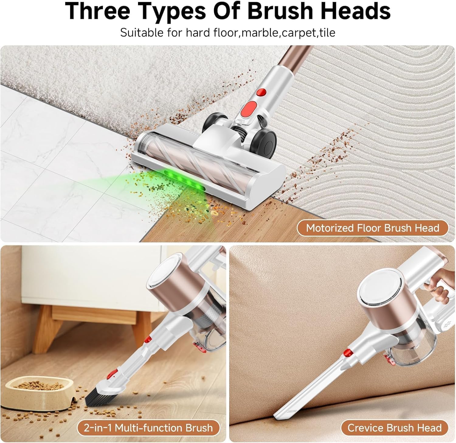 Cordless Vacuum Cleaner, 500W/40Kpa Vacuum Cleaners for Home, Stick Vacuum Cordless with LED Display
