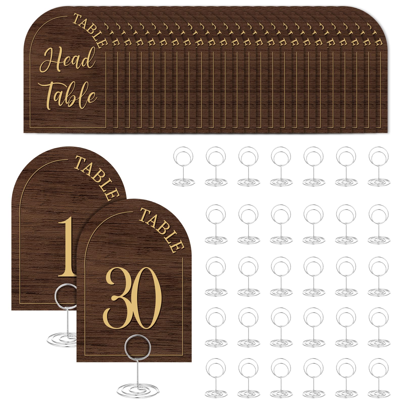Brown Table Number Cards 1-30 4x5.7in Wedding Table Signs for Reception Dining Table Numbers With Holders Bulk Rustic Wedding Table Numbers with Head
