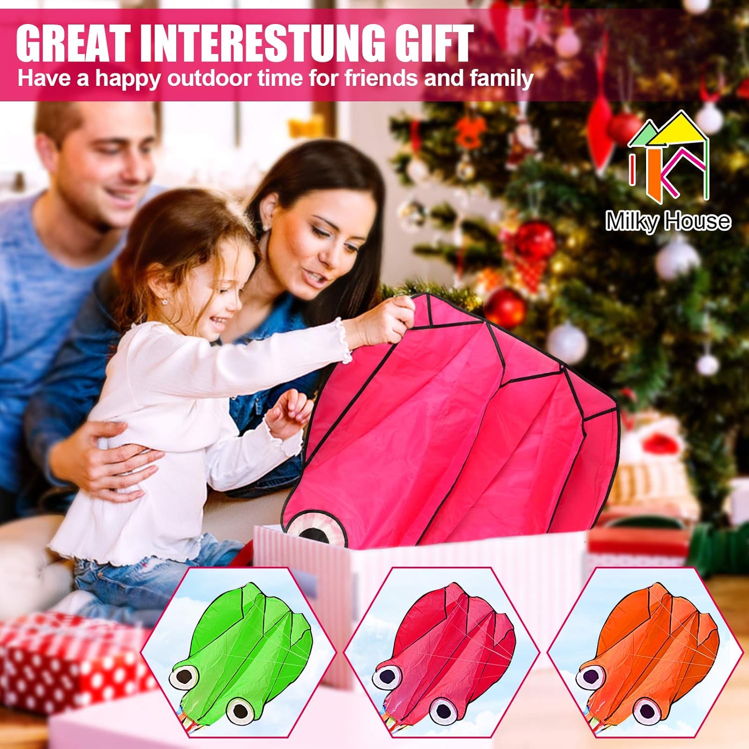 Kites for Kids Easy to Fly Large Kite 3 Pack, 3D Giant Kite 3 Colors Octopus Rainbow Kite Kit and Baby Healthcare and Grooming Kit