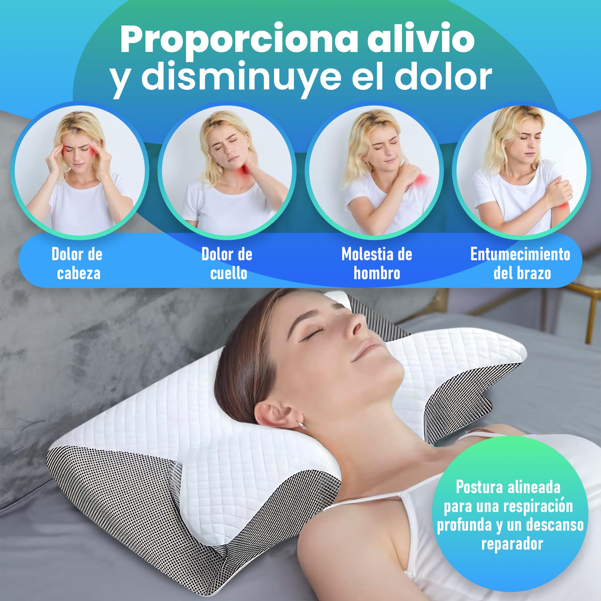 GreatDreams® Almohada Ortopedica Cervicales y Cuello - Almohada Antironquido Ergonómica con Espuma de Memoria - Butterfly Pillow para Dormir de Lado - Alivia Dolor de Cuello y Espalda.