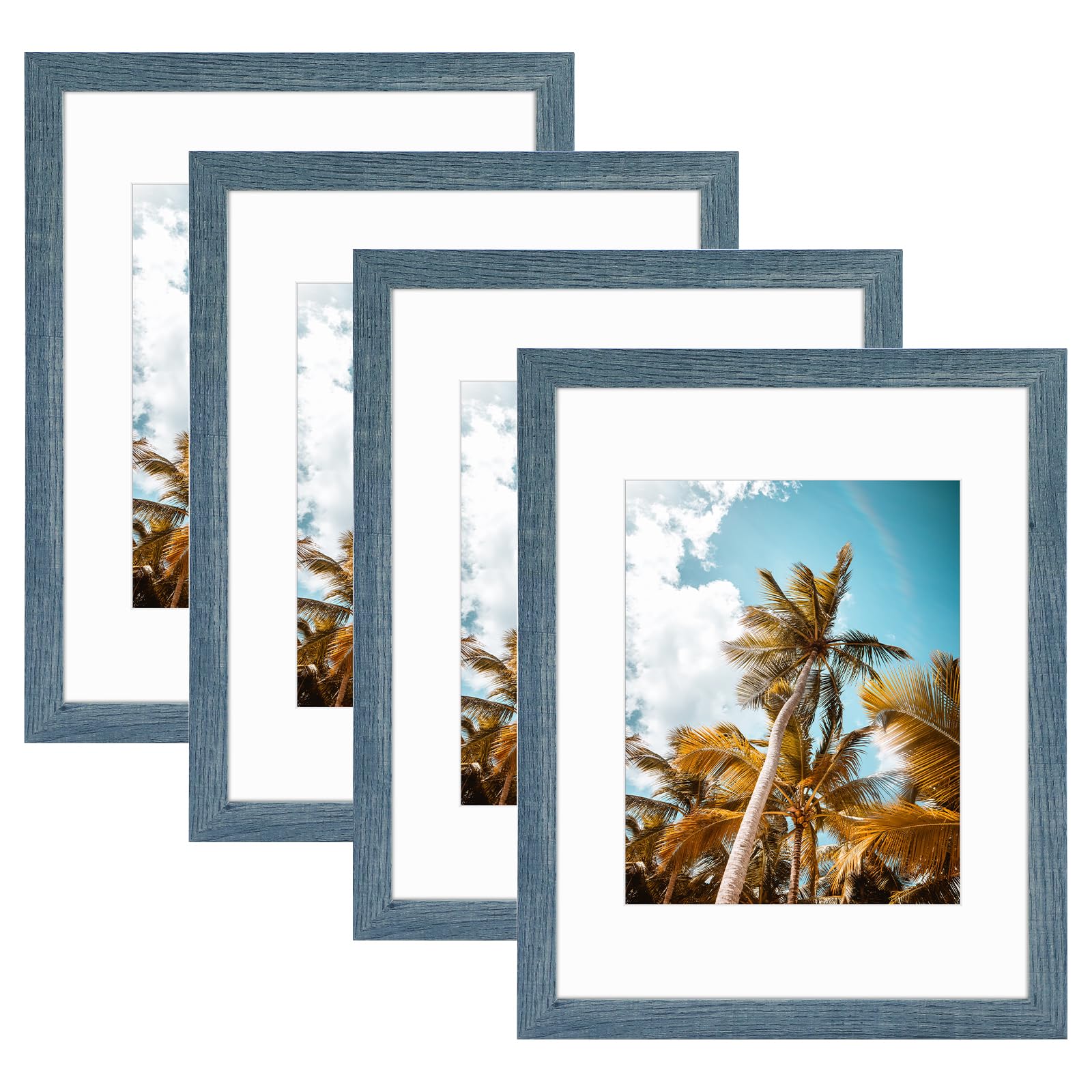 Frametory 4 Pack 11x14 Blue Picture Frame with Real Glass Mat for 8x10