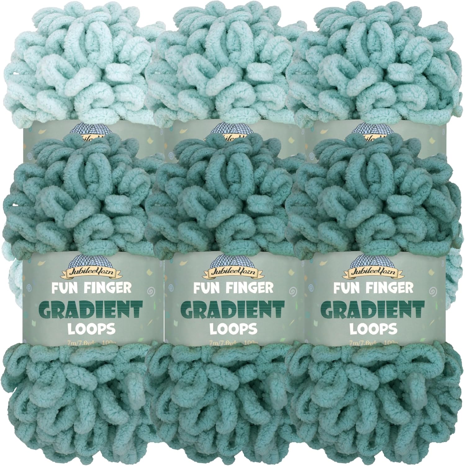 JubileeYarn Fun Finger Gradient Loops Yarn - 100g/Skein Jumbo Polyester - Caelus - 6 Skeins (5 Shades)