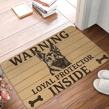 German Shepherd Warning Indoor Door Mat, Dog Theme Floor Doormat for Entryway, Non-Slip Rug for Outdoor, Home, Kitchen, Living Room Decor, Area Rugs Gifts for German Shepherd Lovers, 16x24in