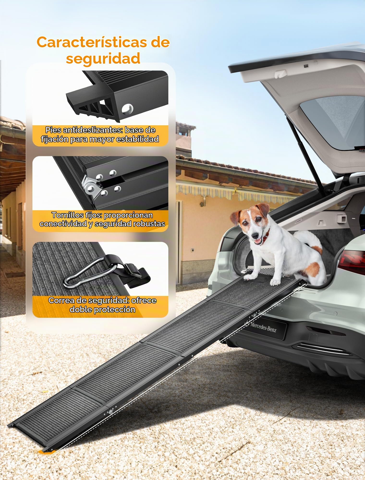 Rampa Plegable para Perros, soporta hasta 113 kg, rampa portátil para Mascotas para SUV, Camiones y escaleras al Aire Libre, portátil y Duradera, para Perros Grandes de hasta 113 kg