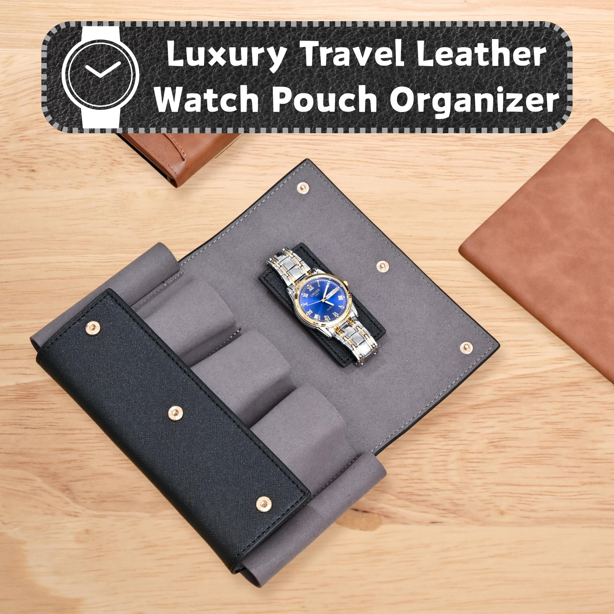 Reise-Leder-Uhrentasche, Uhrenreisetasche mit Wildlederfutter