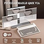 Clavier mécanique rétro sans fil YUNZII QL75 hot swap, touches rondes punk, rétroéclairage RGB, programmable QMK/VIA, clavier multi-appareils avec 2.4GHz/Type-C/BT5.0 (Blanc, interrupteur Onyx)