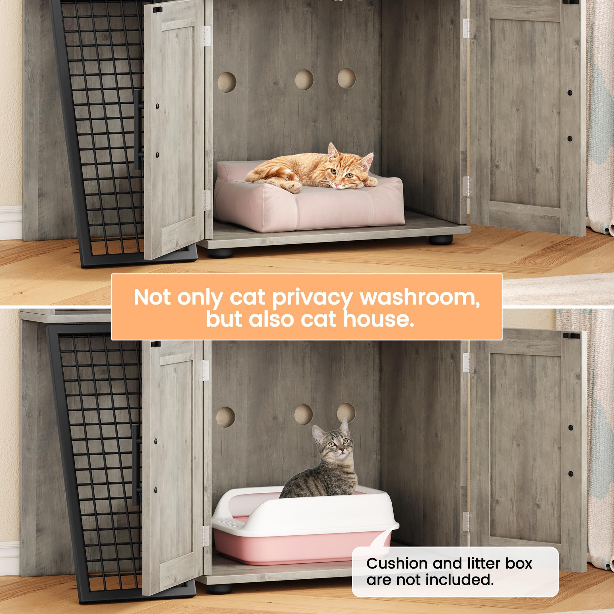 Stylish Enclosed Cat Litter Box Cabinet with Platform and Climbing Ladder, Multi-Functional Cat Litter Box House for Indoor Cats, 33.5" L x 17.9" W x 41.9" H, Grey - image 2