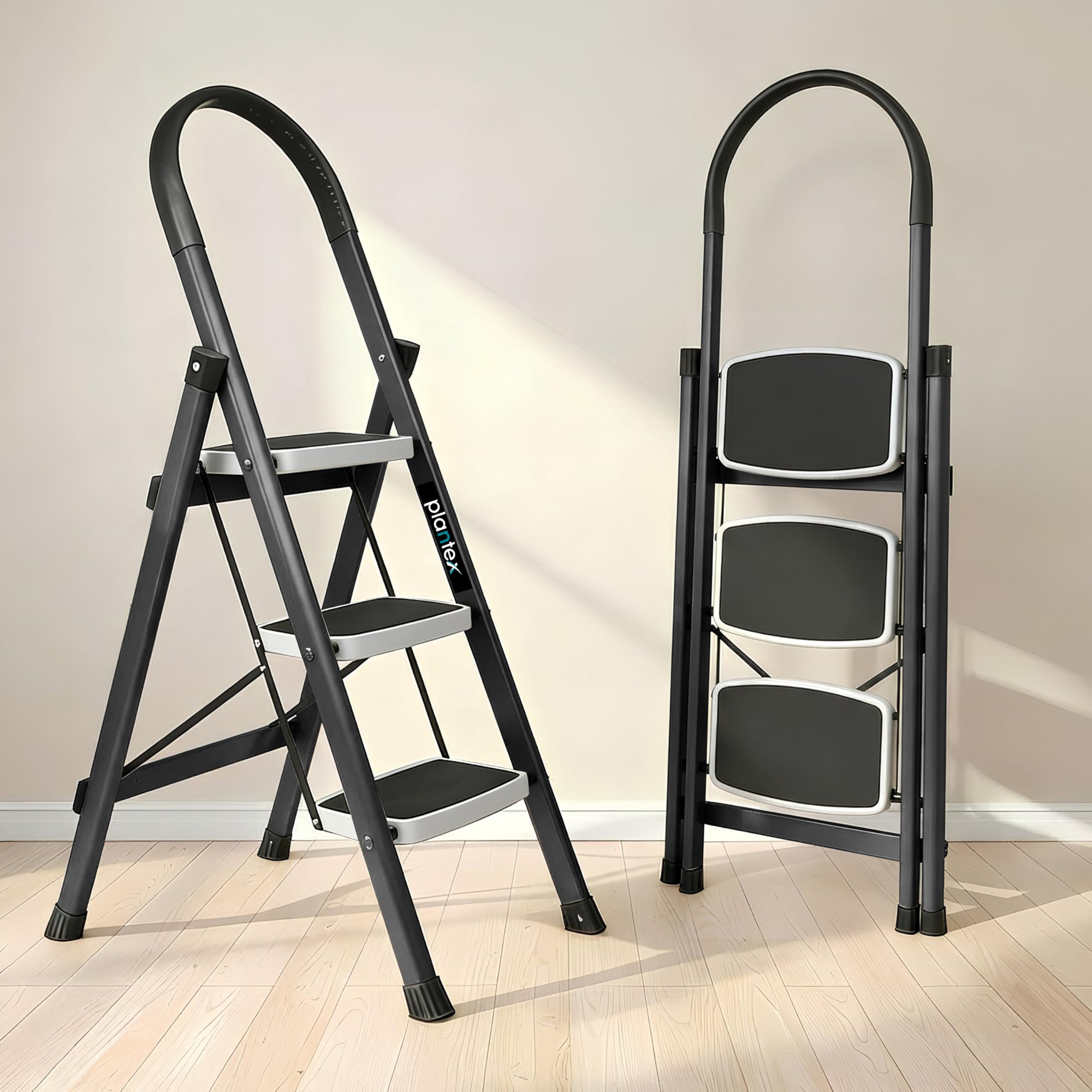 Plantex Steel 3 Step Ladder for Home/Wide Anti Skid 3 Step Ladder Foldable/5 Year Manufacturer Warranty By Plantex(Gray)