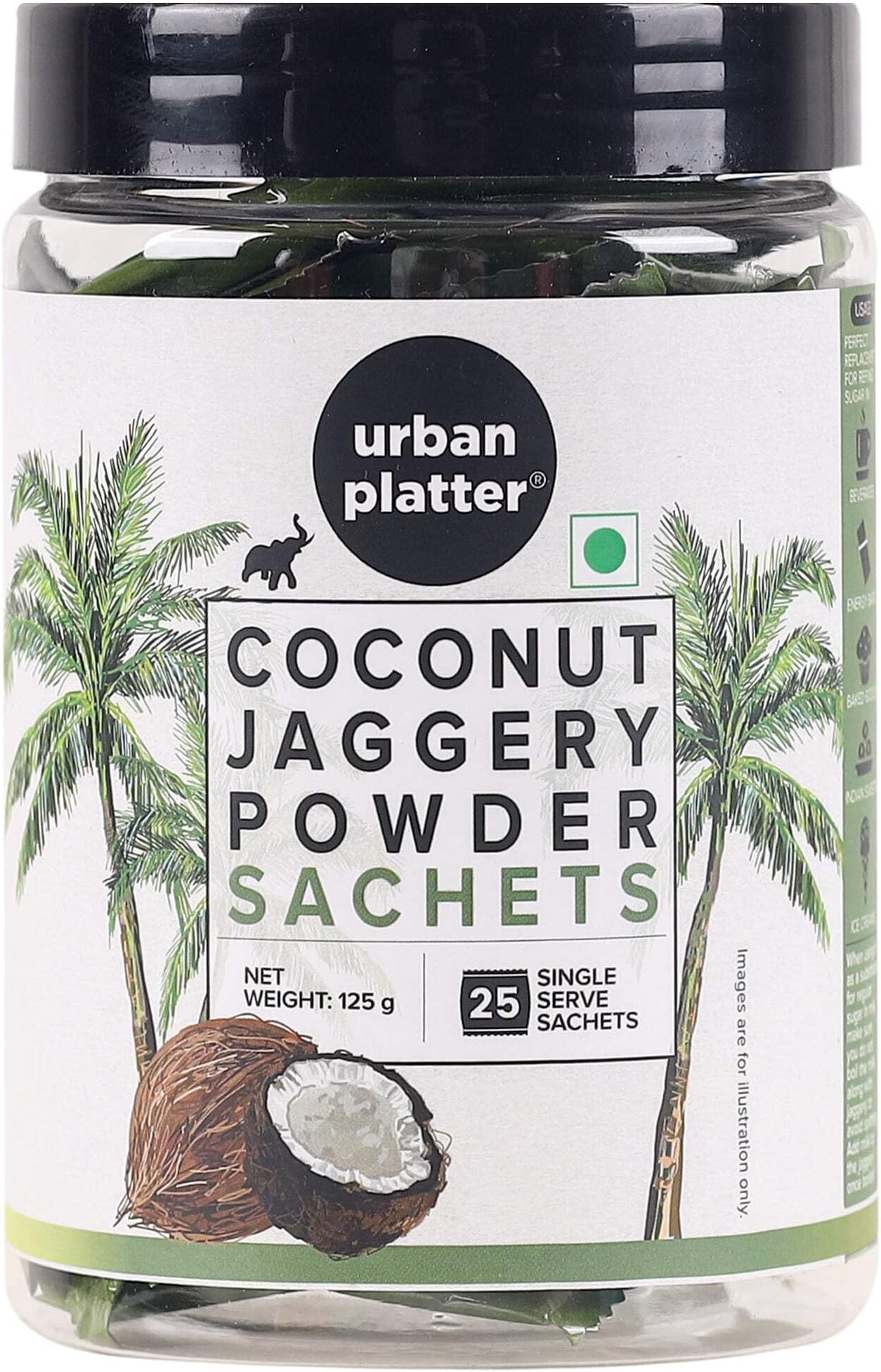 Urban Platter Coconut Sugar Sachets, 125g / 25 x 5g Sachets (Natural Sweetener | Low Glycemic Index | Ideal for Tea, Coffee & On-the-Go Use)