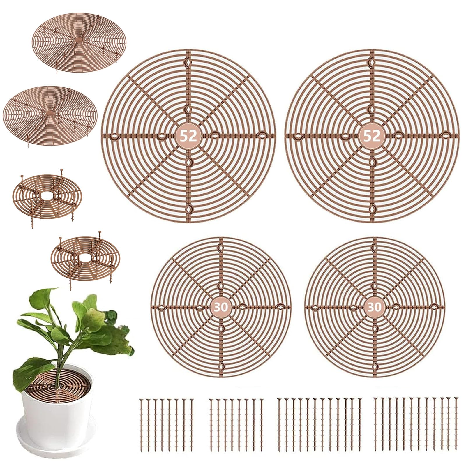 4 Pièces Grille de Protection pour Pot de Fleurs, 52cm et 30cm en Plastique pour Animaux de Compagnie Chat Tombe Sécurité Bébé avec 40 Piles