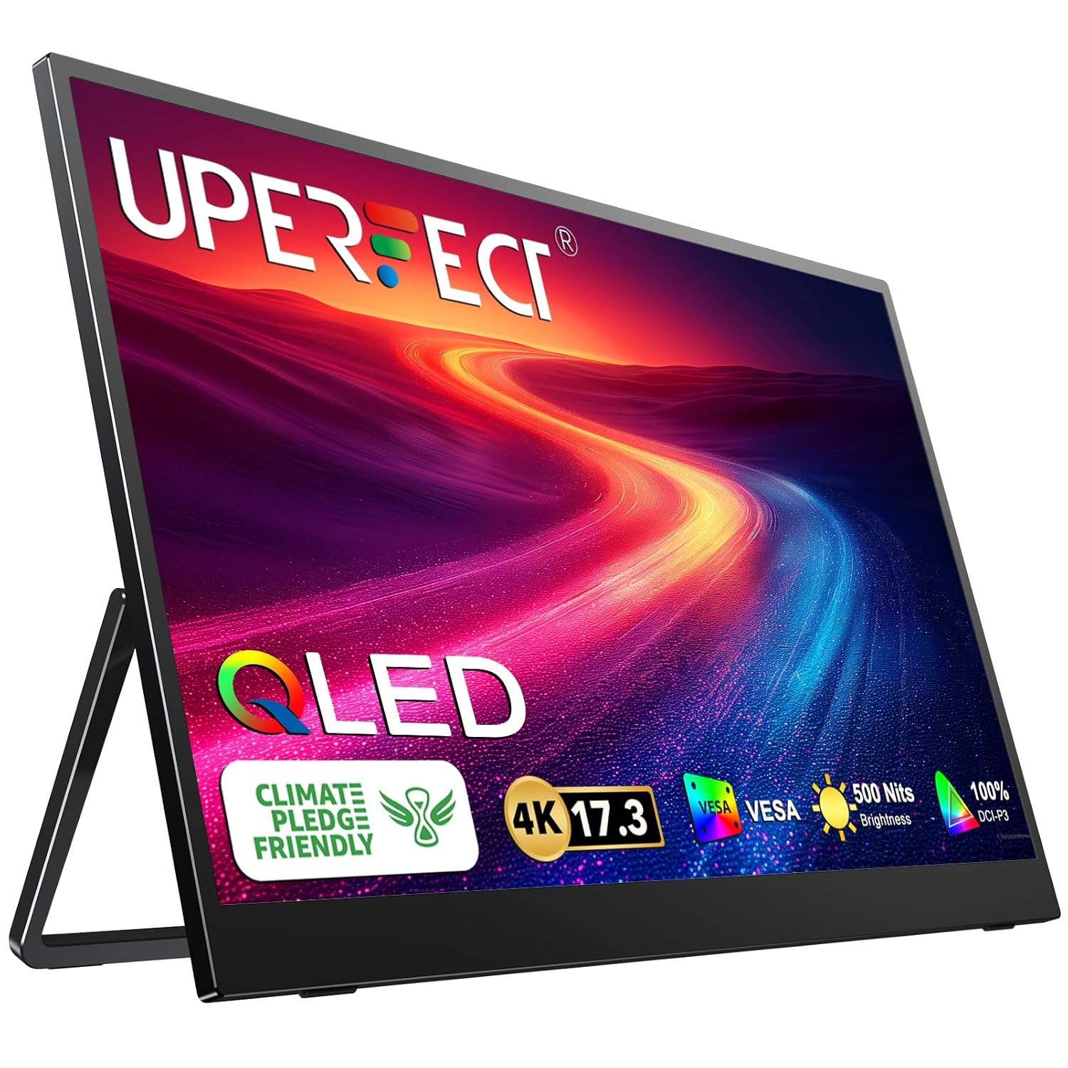 UPERFECT 17 3 4K Portable Monitor QLED 500 Nits 100 DCI-P3 UHD FreeSync HDR 2 Speakers Eye Care