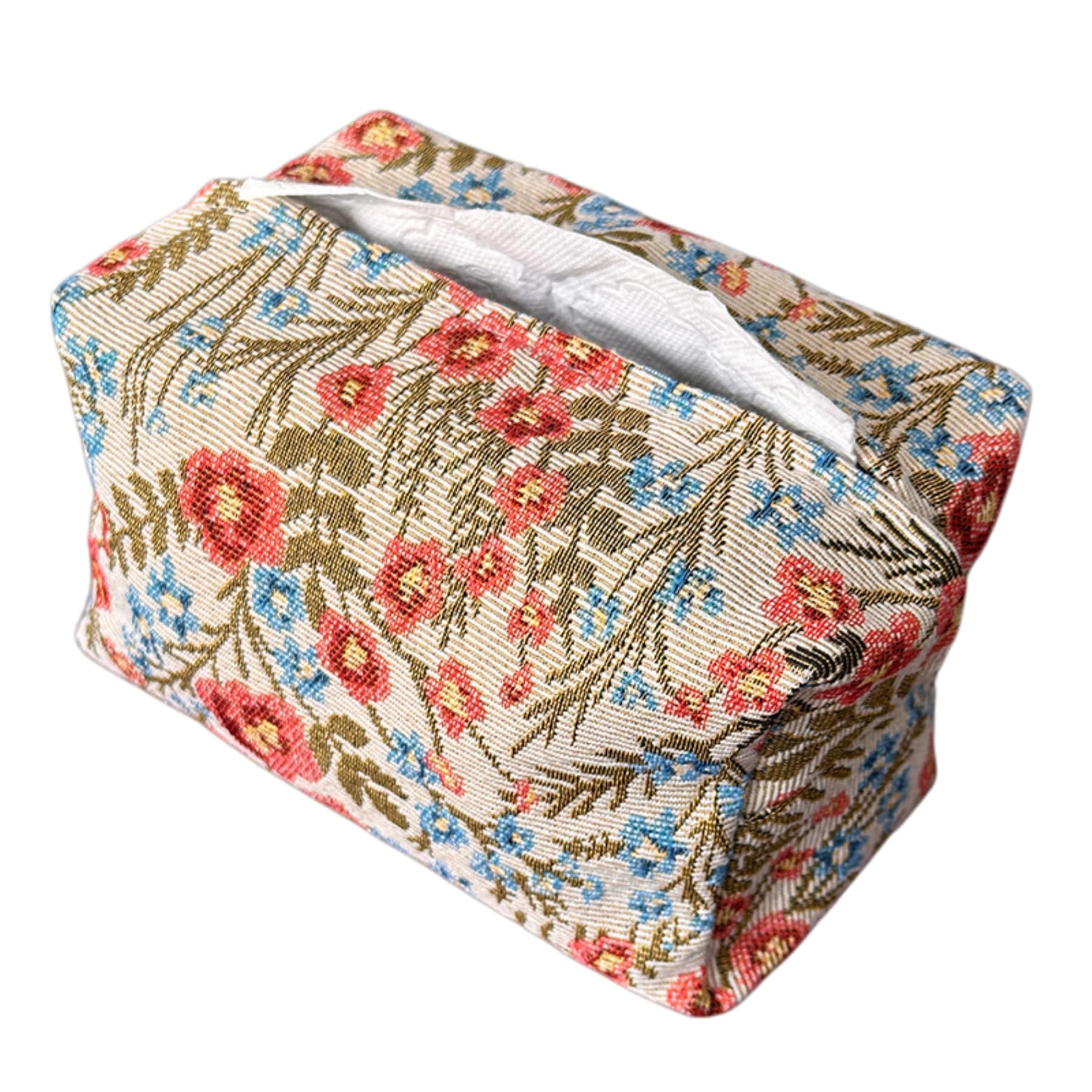 Floral Tissue Box Cover, Rectangular Woven Decor Napkin Holder for Bathroom
