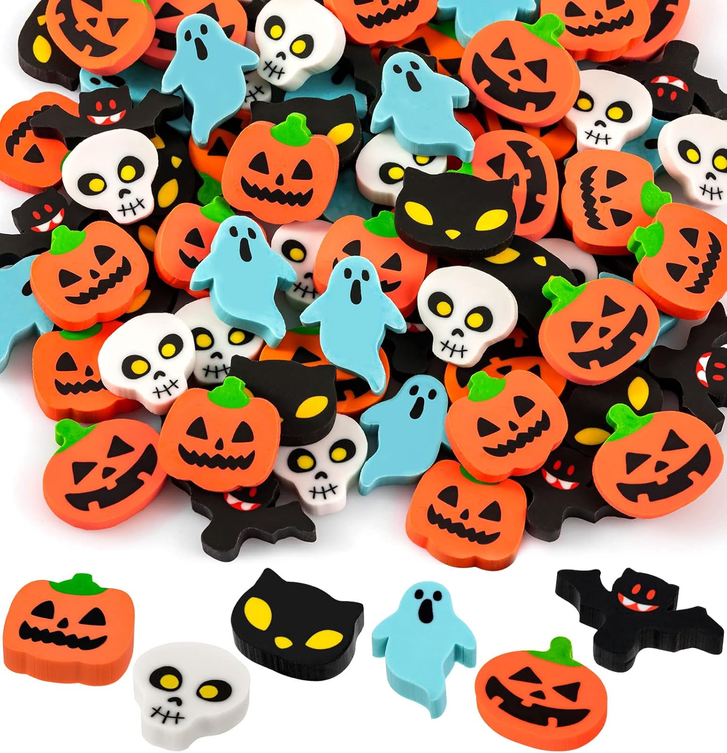 YGAOHF 150 Pack Cute Mini Erasers – 6 Styles, Fun Pumpkin Ghost Bat Erasers, Trick or Treat Party Favors, Halloween Decorations YGAOHF 150 Pack Cute Mini Erasers – 6 Styles, Fun Pumpkin Ghost Bat Erasers, Trick or Treat Party Favors, Halloween Decorations