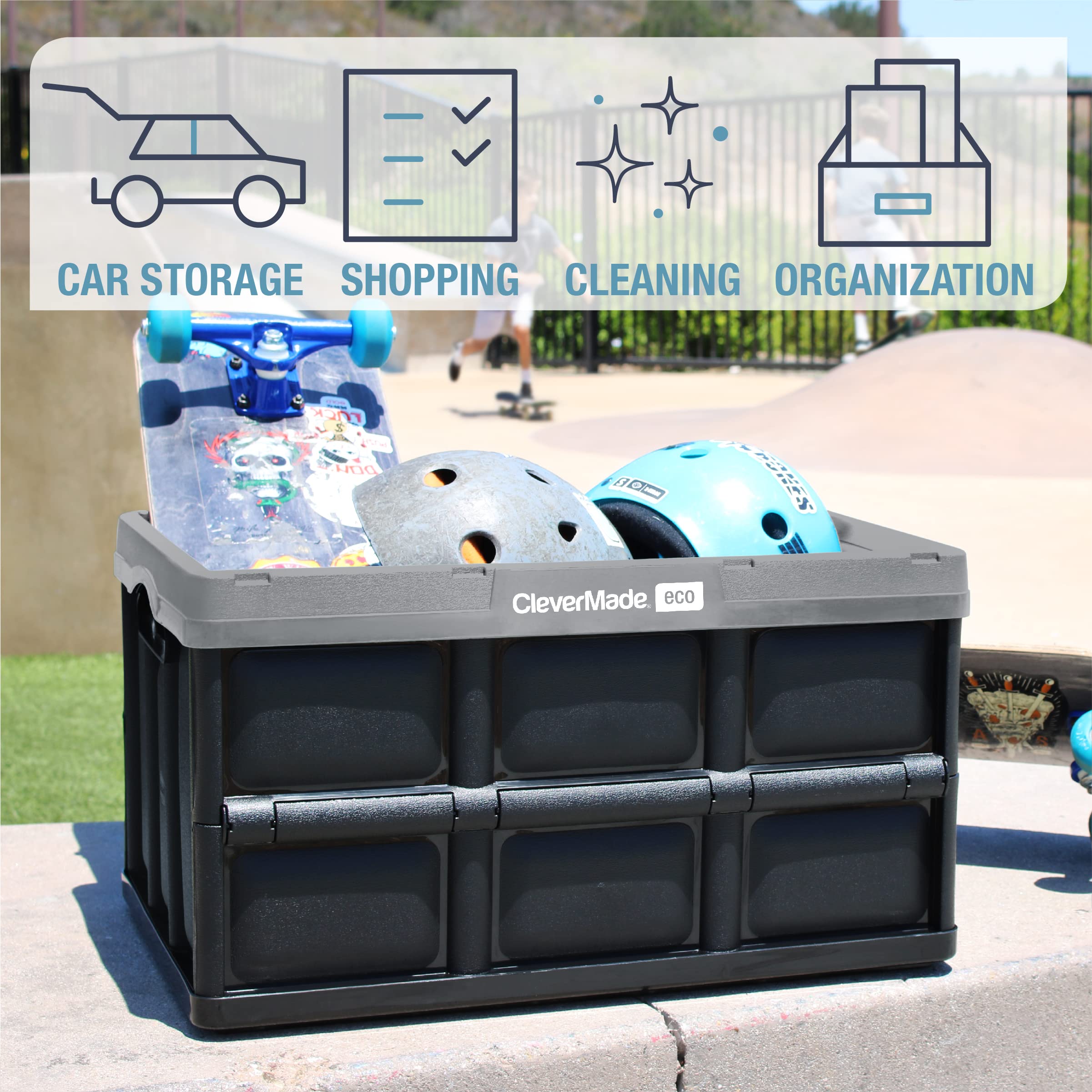 CleverMade Eco 62L Collapsible Storage Bins - Folding Plastic Stackable ...