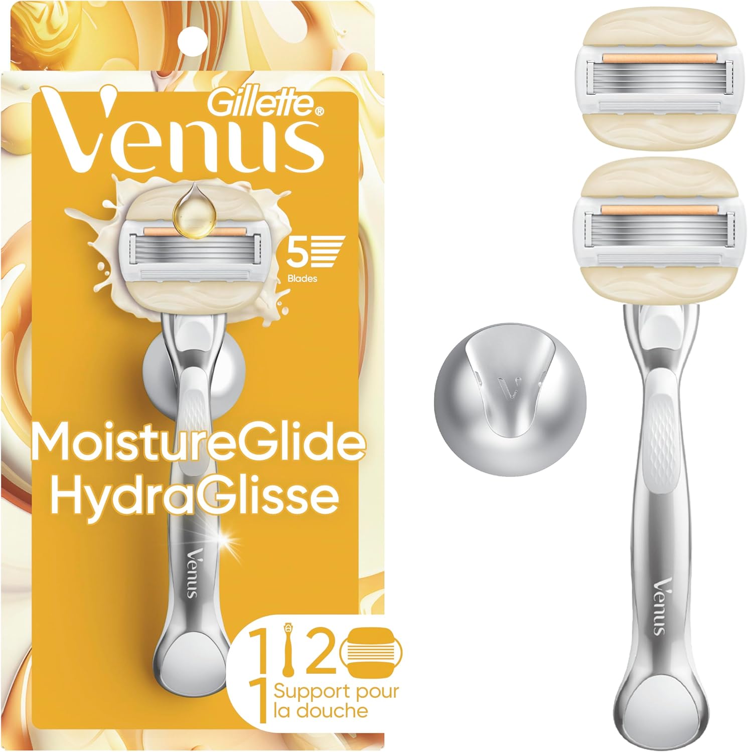 Gillette Venus Moistureglide Women's Razor, 5-Blade with Metal Handle ...