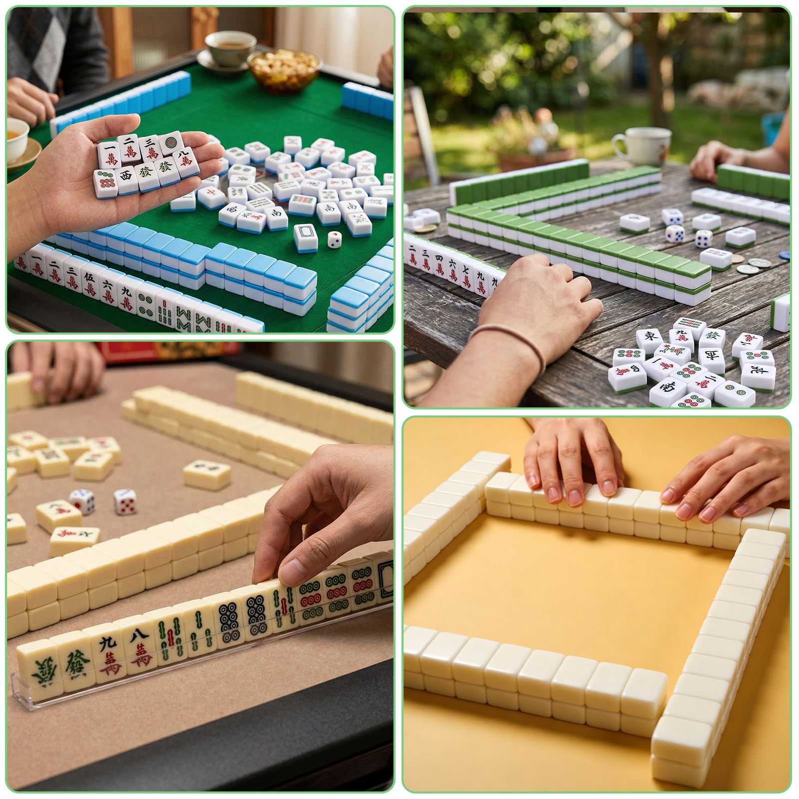Mini Jeu de Mahjong 24mm, Jeu de société Portable Traditionnel avec 144 tuiles, 4 chevalets et 2 dés, Jeu de Voyage Compact et Tactique pour Adultes (Blanc Ivoire)