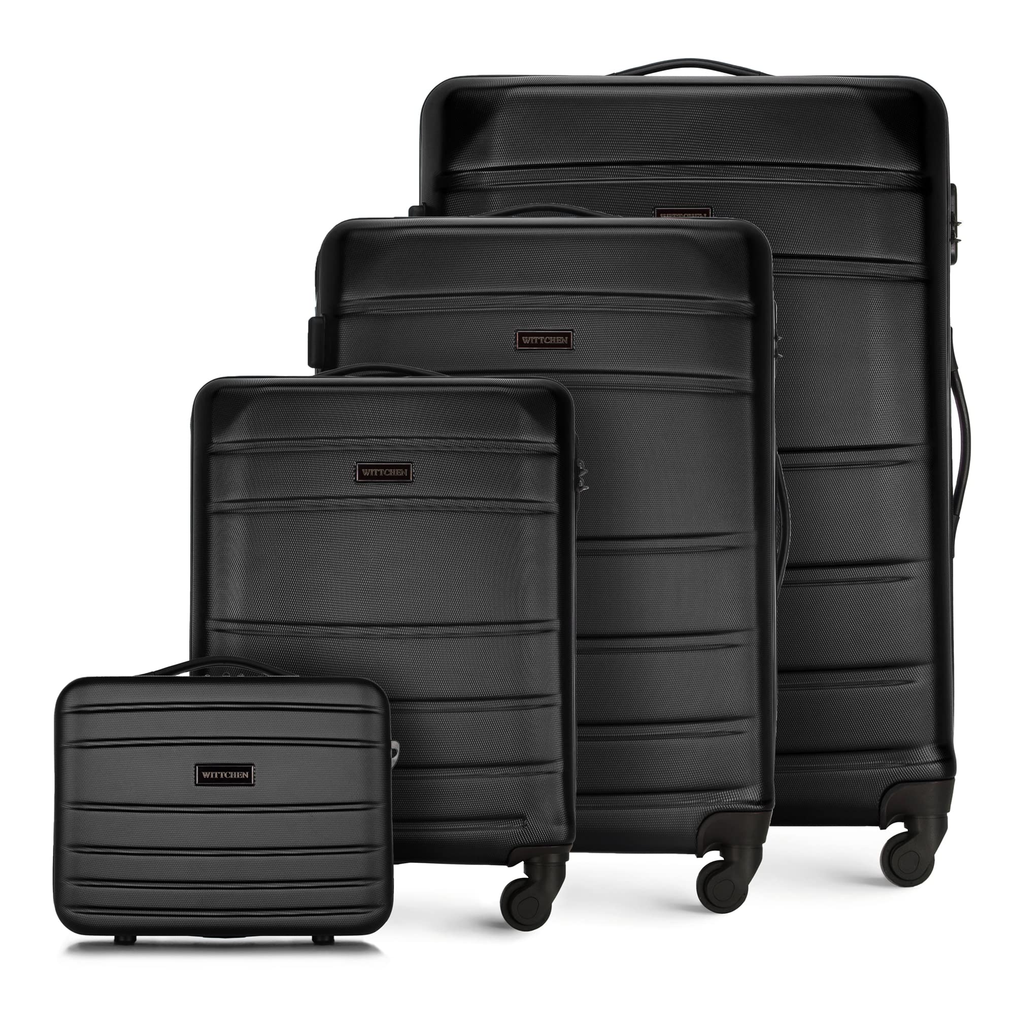 WITTCHEN set di 4 valigie con custodia per cosmetici trolley bagaglio a mano in ABS con 4 ruote spinner chiusura a combinazione maniglia telescopica Globe Line nero Ryanair/ITA Airways