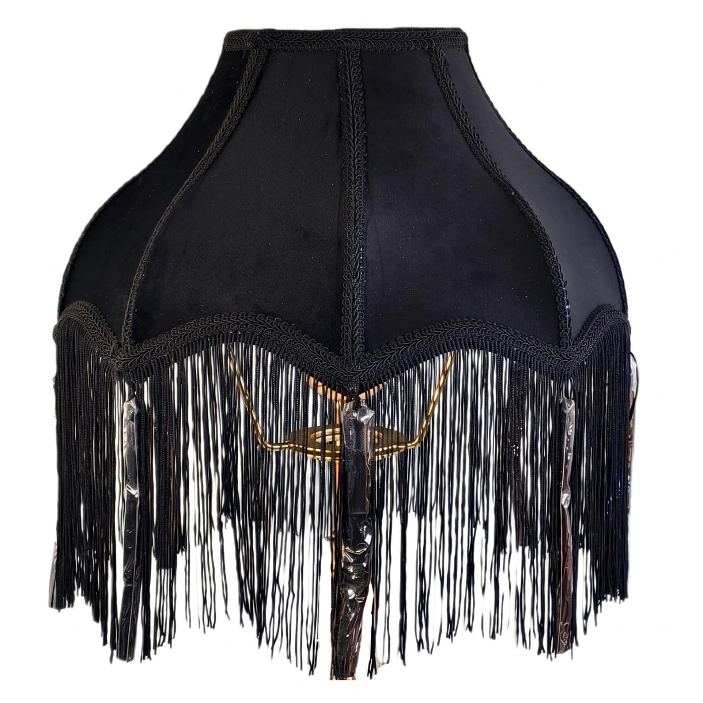Scalloped Lamp Shade with Tassels Victorian Lamp Shade Black Velvet Fabric Cover for Bedroom Living Room Black