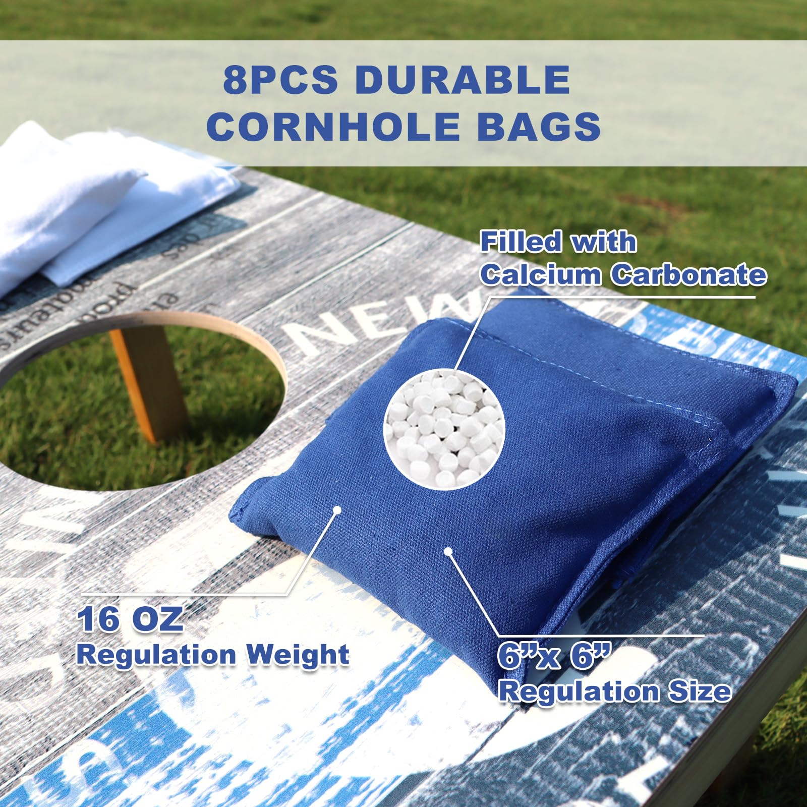 Wakefa Cornhole Verordnung Größe 121x60cm Massivholz Sackloch Spiel Set mit 2 Corn Hole Boards, 8 Sitzsack Cornhole Spiel für Draußen Strand Erwachsene Wettbewerbe Wurfspiel Corn Hole Spiel