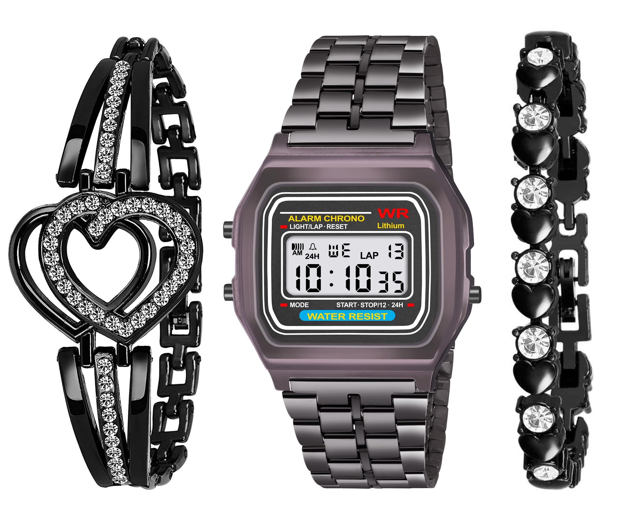 FROZIL Digital Square Dial Black Vintage Stainless Steel Belt with Gift Diamond Bracelet Combo Night Light Fashinable Unisex Wrist Watch for Girls and Women (B0C8VDNFGQ) Amazon Price History, Amazon Price Tracker