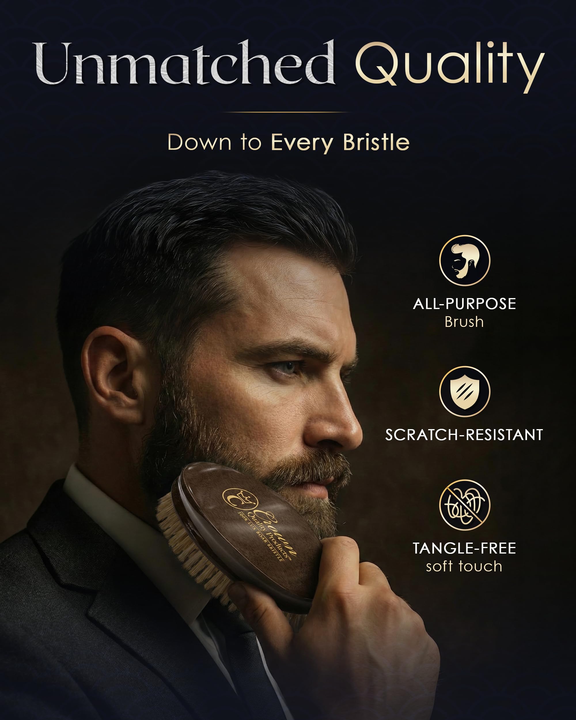 Crown Quality Products - Spazzola per barba con setole morbide, setole di cinghiale di qualità superiore