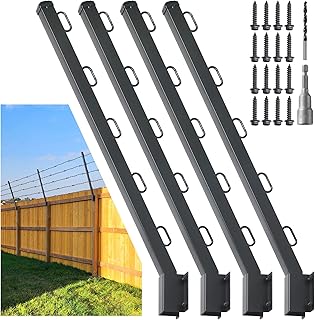 4-Pack Angle 25° Fence Post Extender, 31" Fence Barbed Wire Extend Arm，for Outdoor Fences to Increase Height, Protect Privacy and Pets Jumping Off (4, 31in-25°Angles - Wood Post)