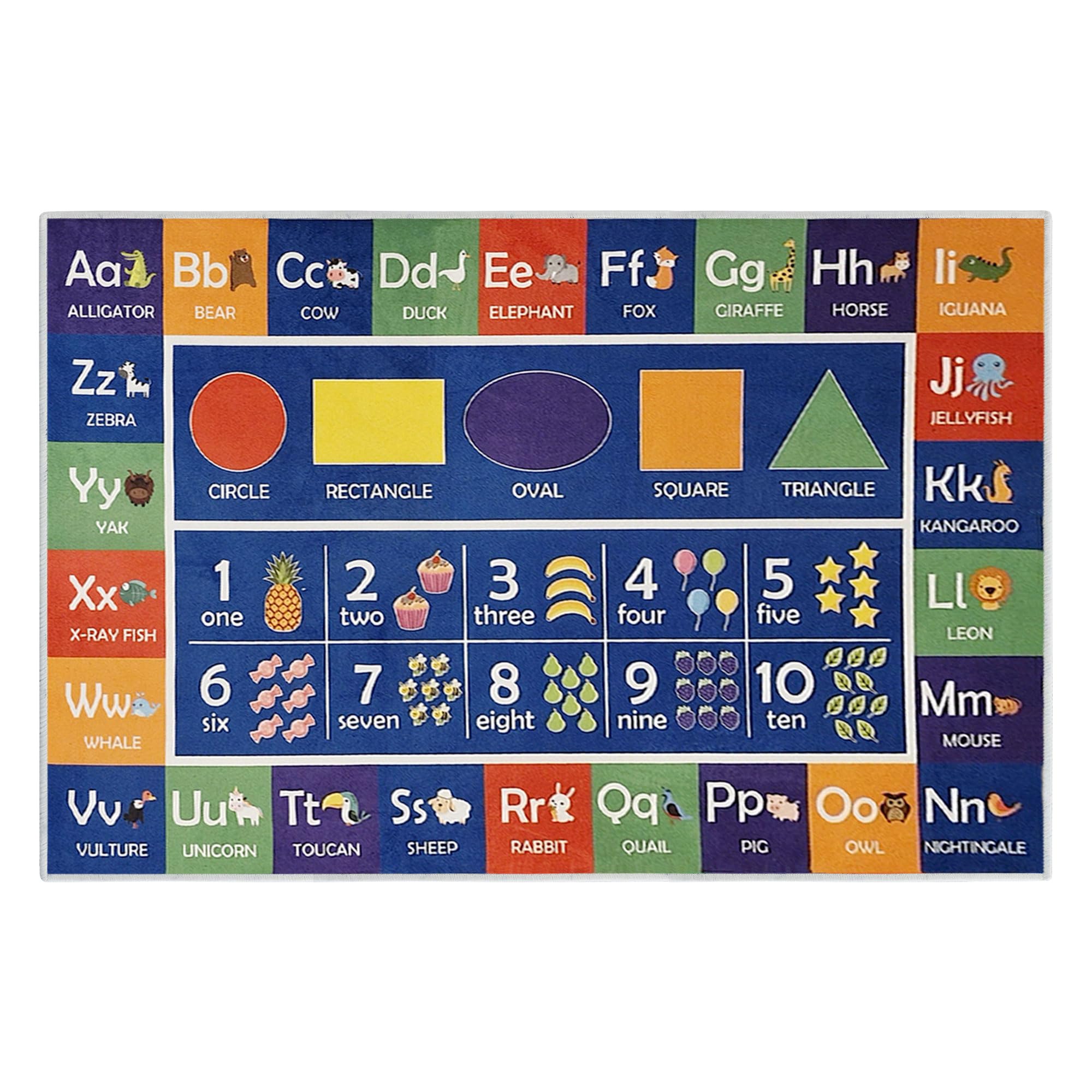 SUSSEXHOME Contemporary Padded Velvet Fleece Polyester Rug - Low Pile, Non-Slip, Easy-Clean, Ideal for Kids' Rooms - Antistatic, Durable - 47 x 71 Inches - EDU