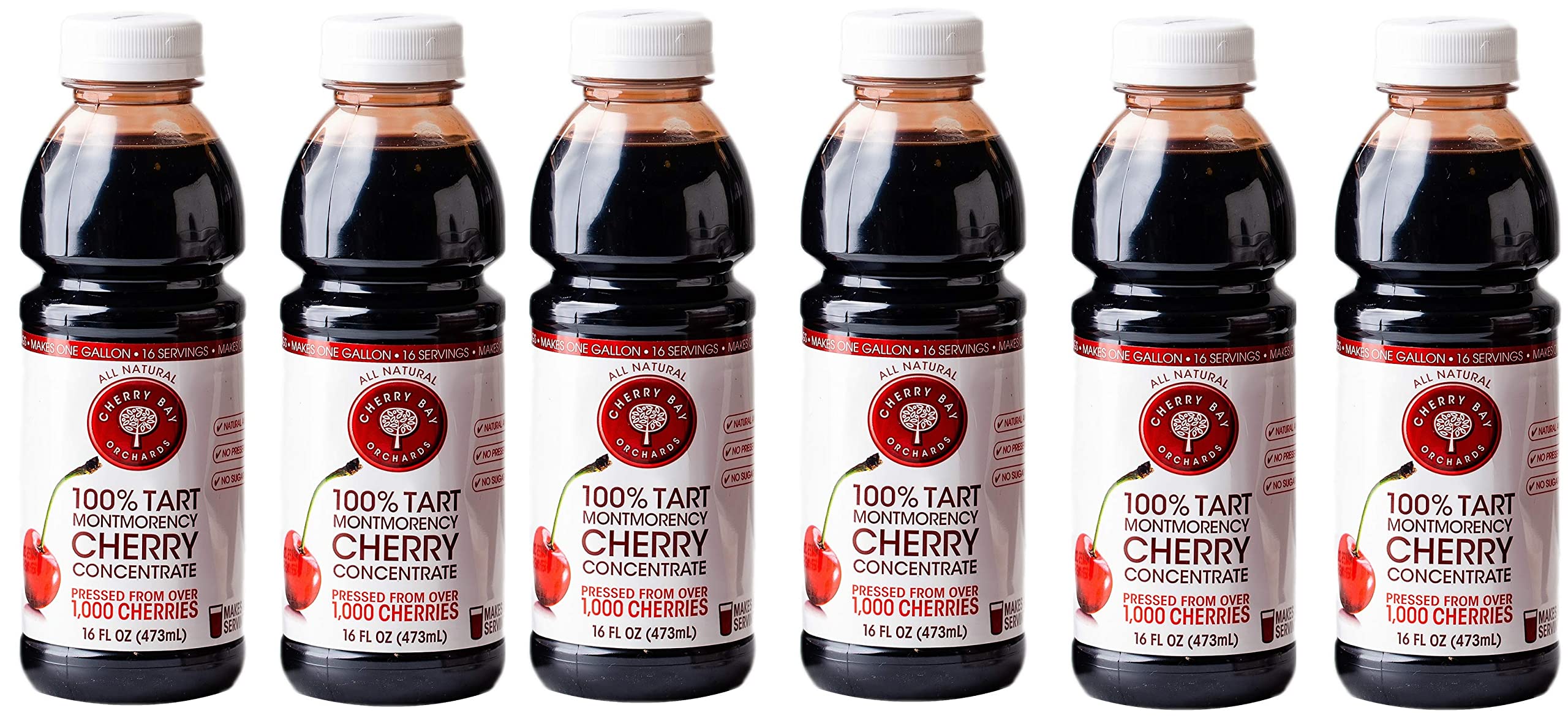 Cherry Bay Orchards Tart Cherry Concentrate (6 Pack 16 Oz Bottle, 96 Oz/2.8 Liters Total) - All Natural Juice Sleep Aid - GMO & Gluten Free, Kosher Certified, No Added Sugar or Preservatives