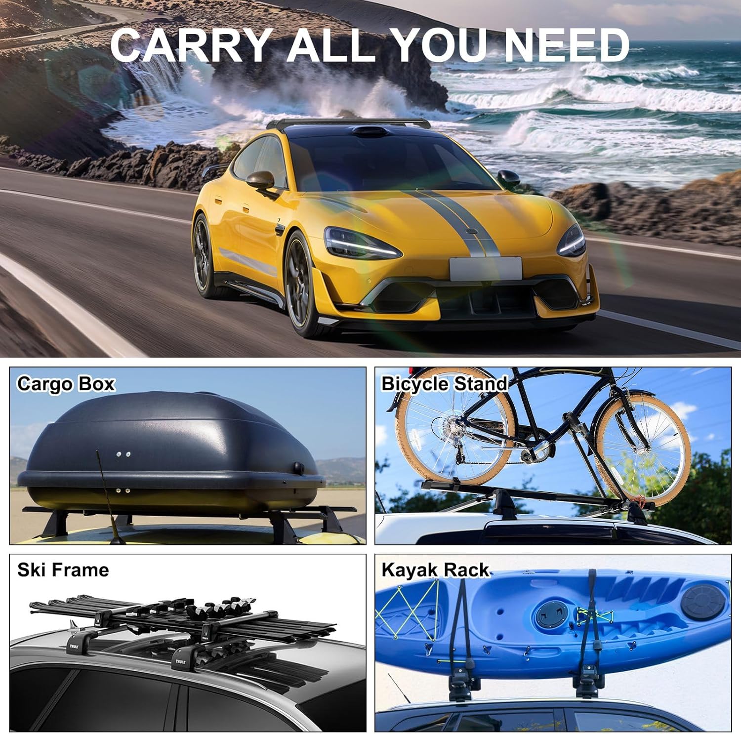 2PCS Universal Car Roof Rack Cross Bars with Anti-Theft Lock, 43 Inch Aluminum Alloy Fits Distance Between Rain Grooves 42.91-44.88 Inch, 330 lbs Load Capacity forKayaks Cargo & Luggage Bikes