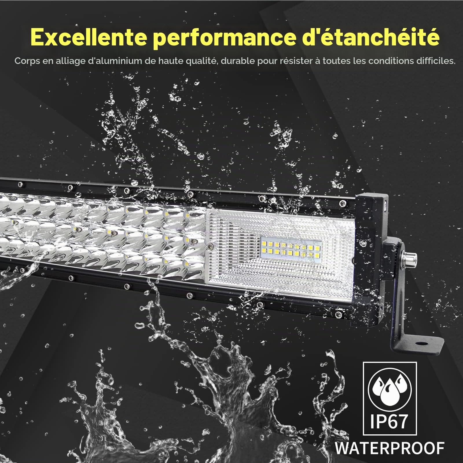 Barre led Incurvée 107cm 42'' 540W + 2pcs Phares de Travail 18W + Faisceau de Câblage Rampe 12V 24V Étanche Projecteur 4x4 Camion Tracteur Quad Bateau