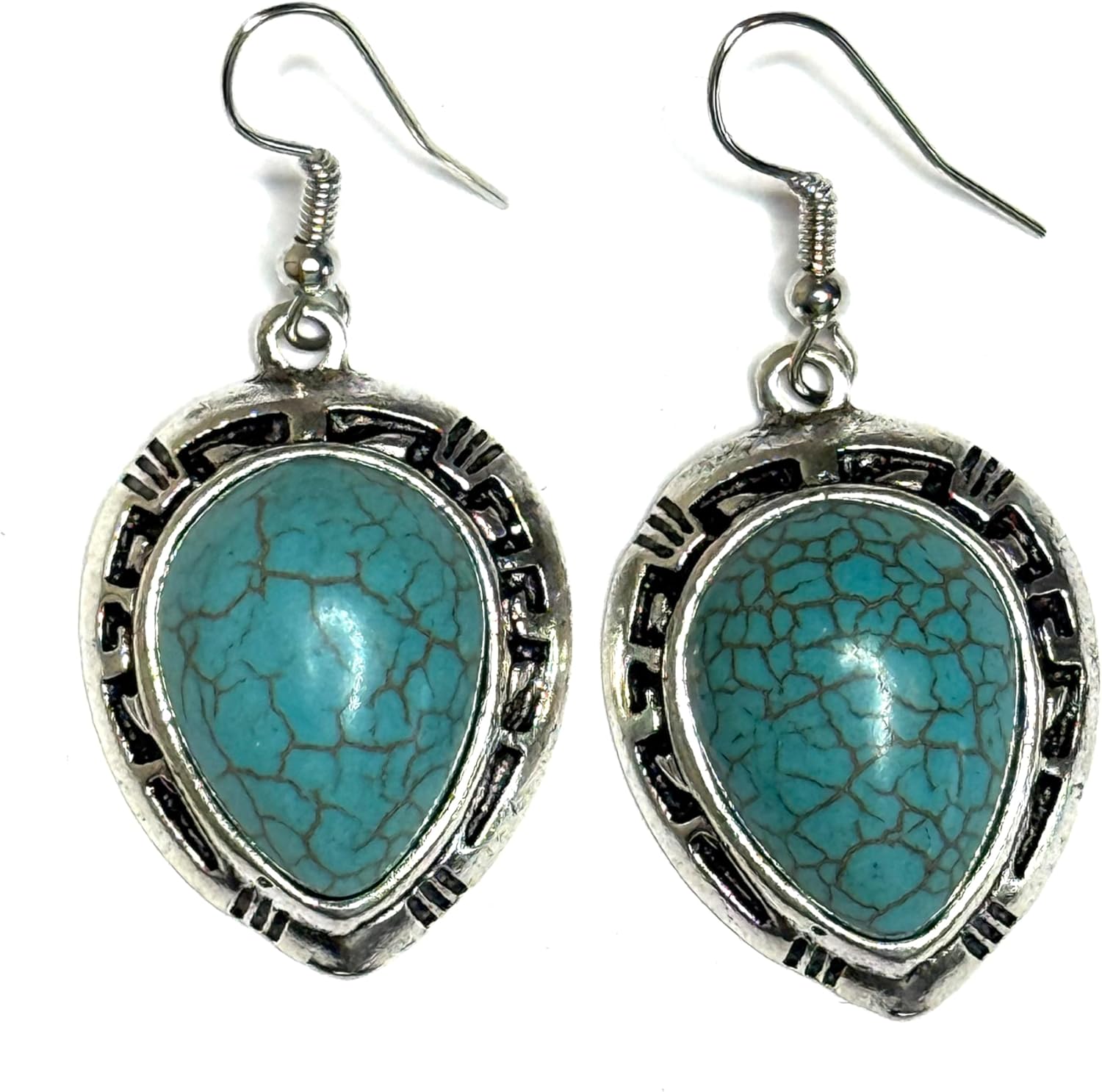 Turquoise reverse tear drop dangle earrings - Image 2
