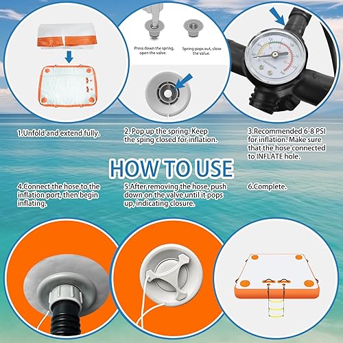 Miniatura 6 de VOFiTNY Muelle flotante inflable, plataforma flotante para lagos, flotadores de lago para adultos, tapete de balsa para isla para lago, playa,