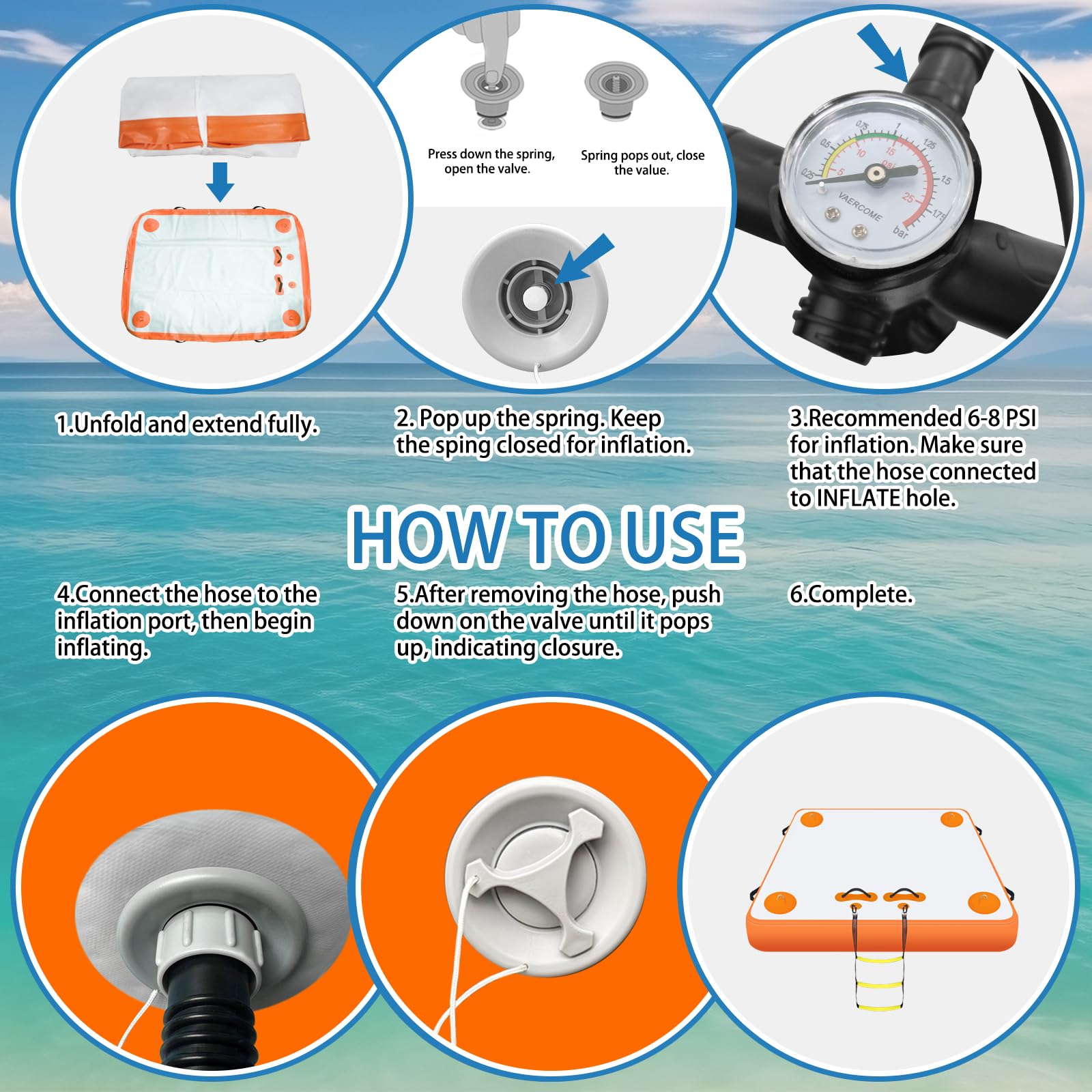 VOFiTNY Inflatable Floating Dock, Swim Platform Floating Dock for Lakes, Lake Floats for Adults, Island Raft Mat for Lake Beach Ocean, Non-Slip Surface