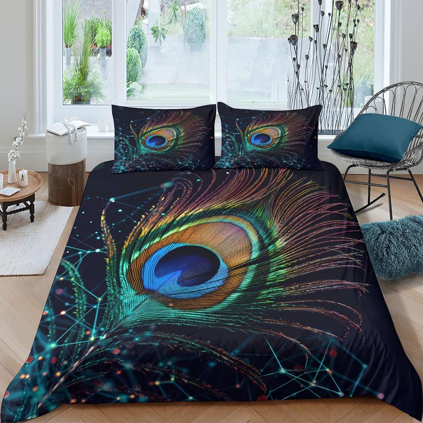 Ctjqhvkz Style-8 3D Printed Peacock Feather Fitted Sheet Microfiber Soft Mattress Cover For Bedroom Dorm Room Artistic Decor, Anti-Slip, Machine Washable Single（135X200cm）