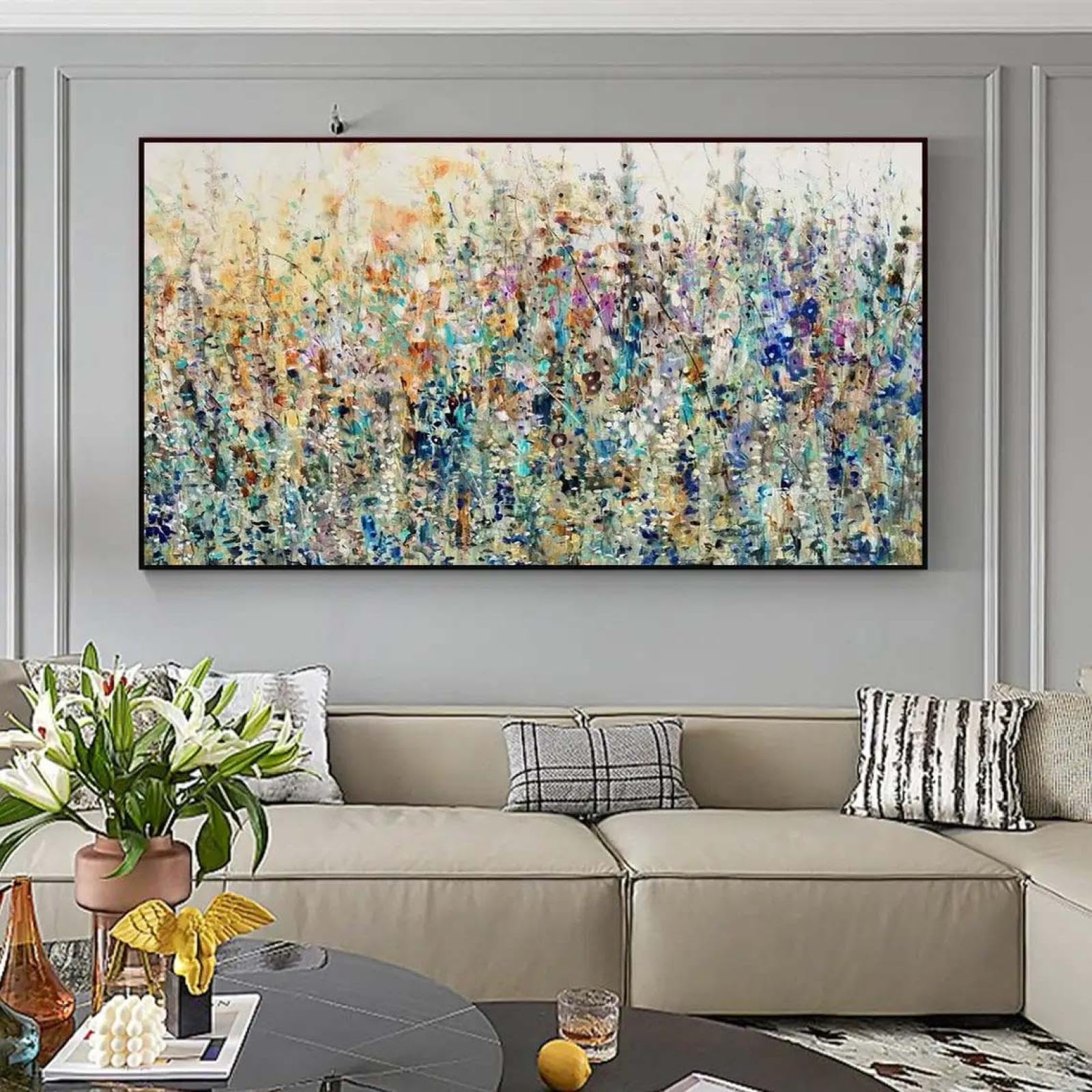 18meng Art Abstrakt Bilder 140x80 cm Bunt Blumen Modern Leinwandbild Groß XXL Wohnzimmer Schlafzimmer Wandbild Kunstdruck Wandbilder Canvas Desing Wand Bild auf Leinwand Aufhängefertig