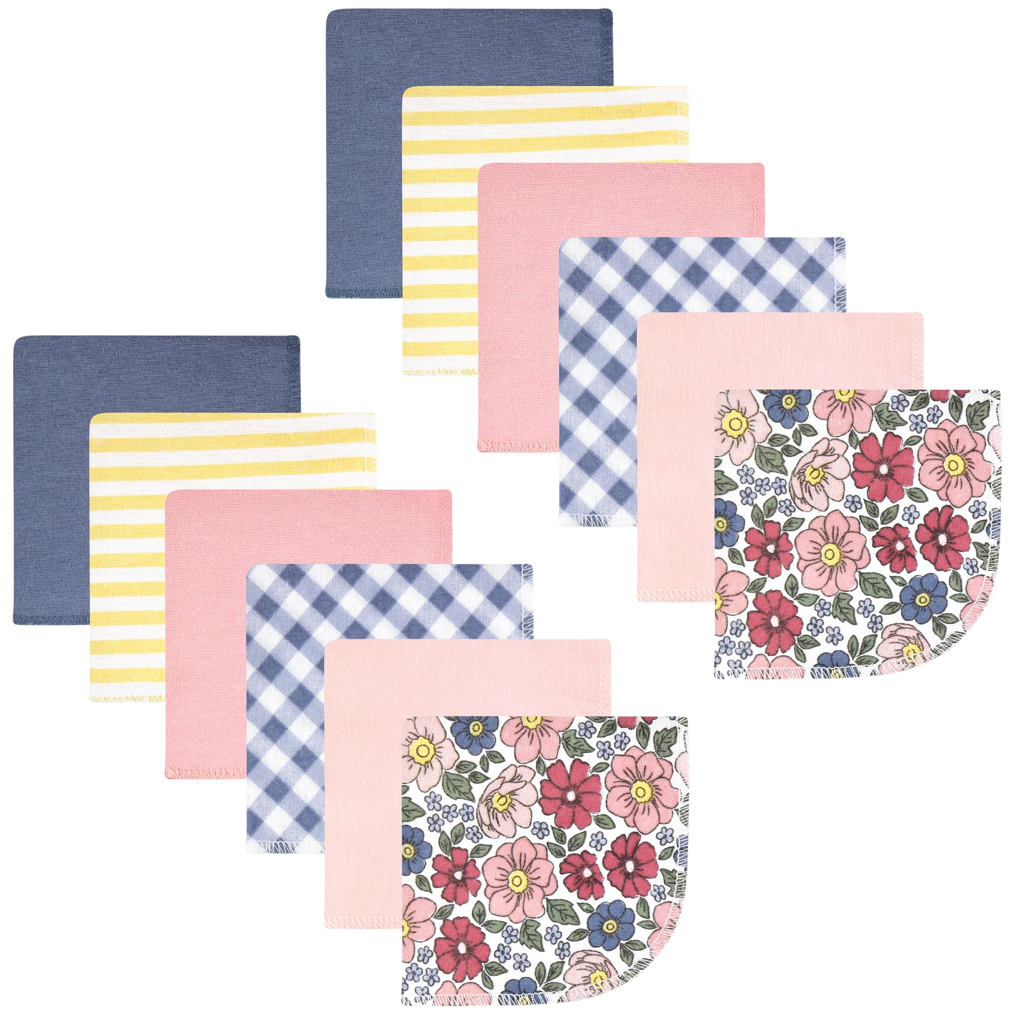 Hudson Baby Unisex Baby Flannel Cotton Poly Washcloths, Pink Blue Pretty Floral 12 Pack, One Size
