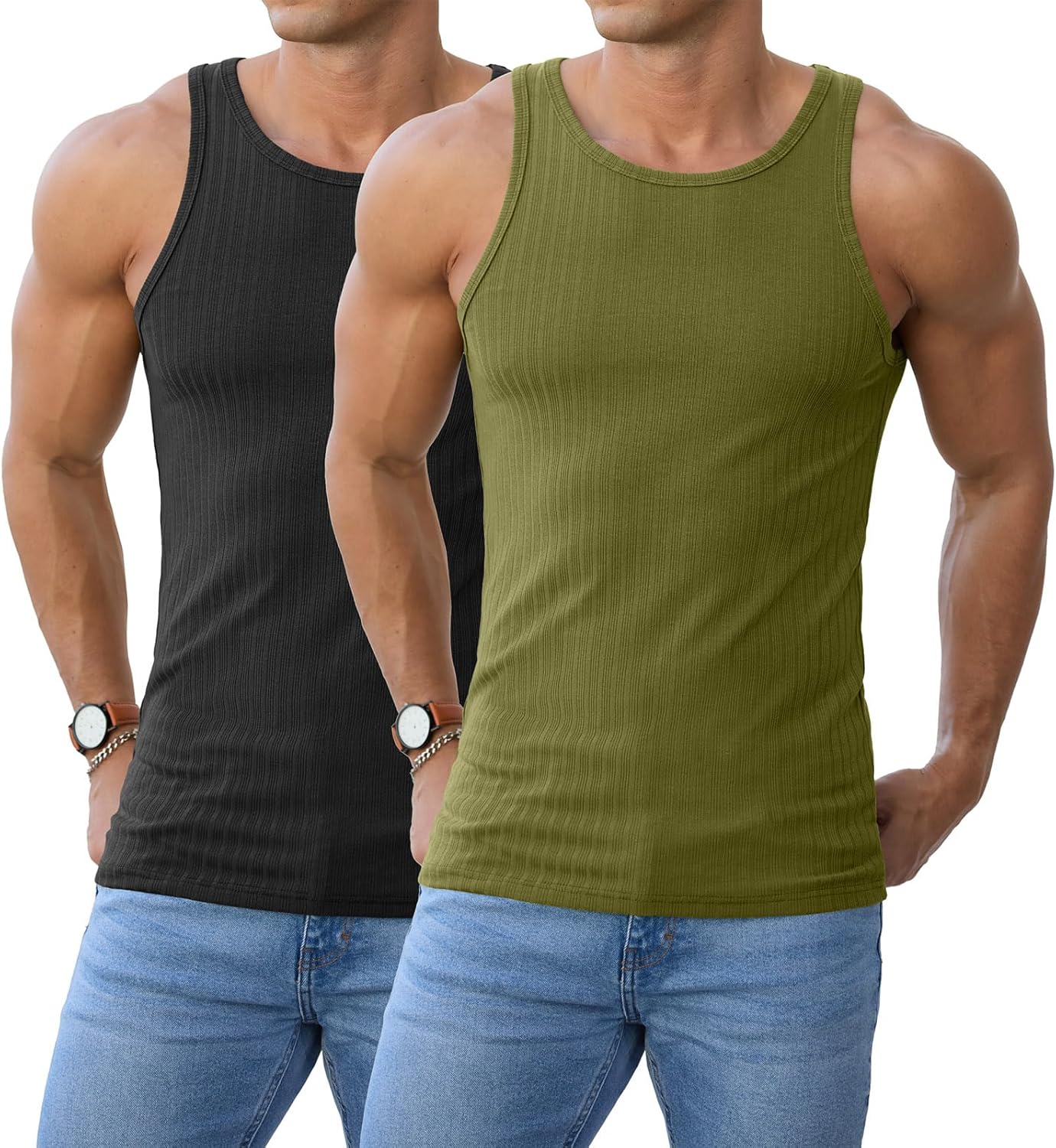 Askdeer Men's Ribbed Tank Top Casual Workout Sleeveless Shirts Soft Gym Muscle Bodybuilding Tee